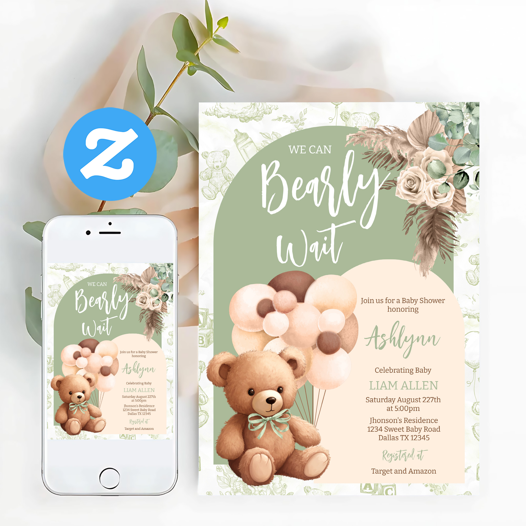 We Can Bearly Wait Gender Neutral Boho Baby Shower Invitation - Image 12