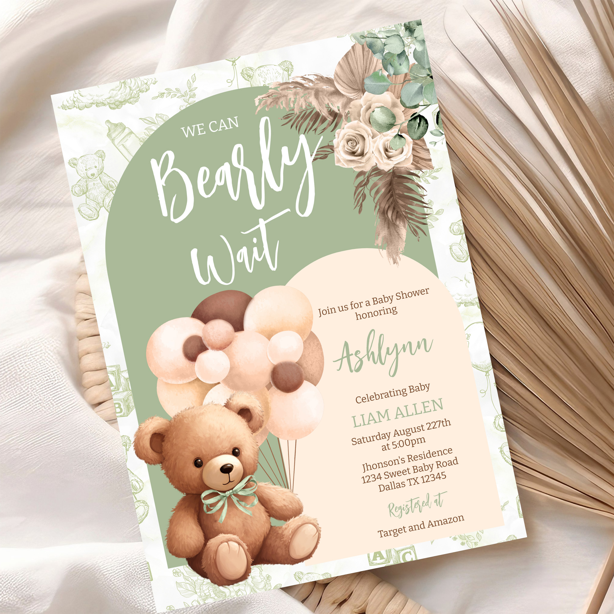 We Can Bearly Wait Gender Neutral Boho Baby Shower Invitation - Image 10