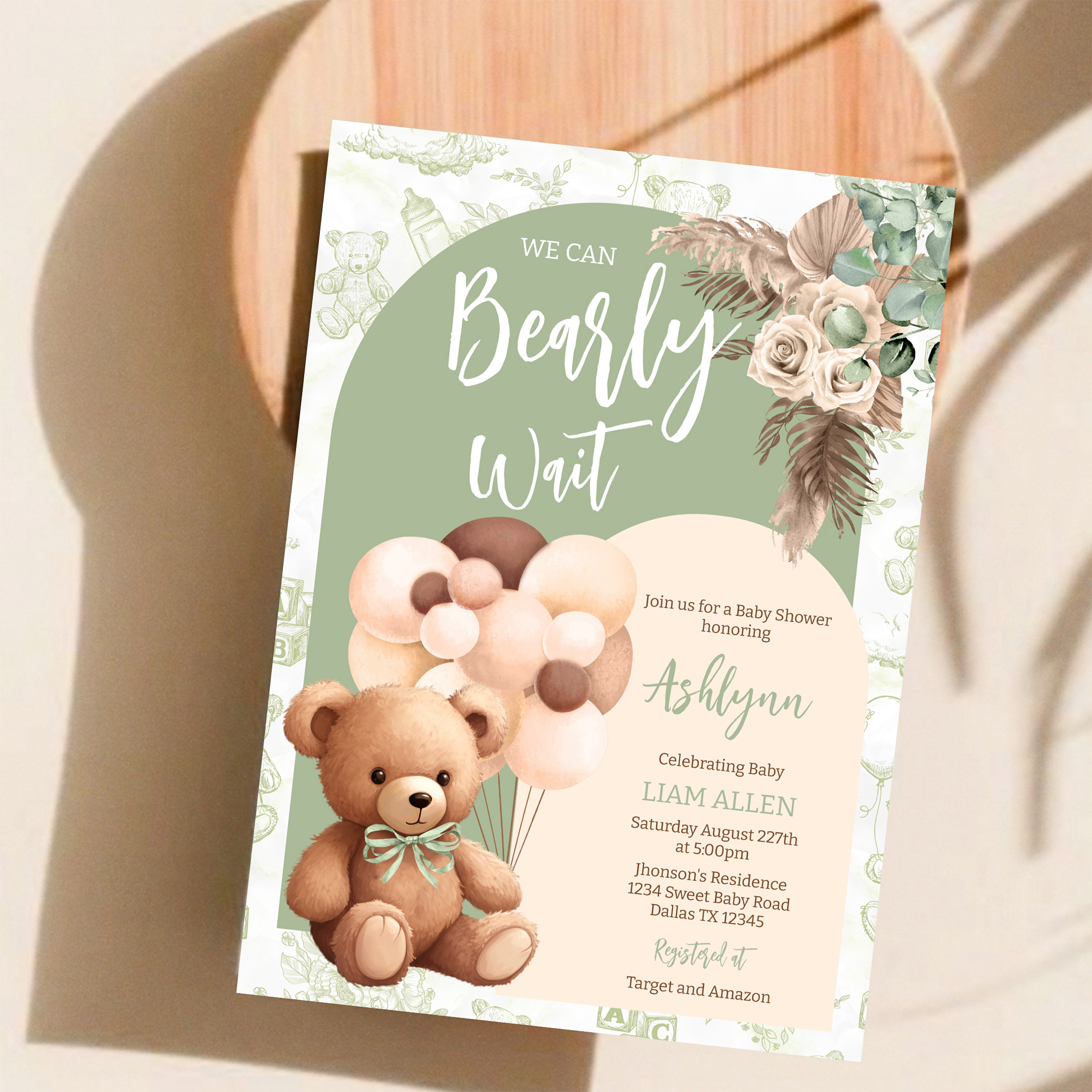 We Can Bearly Wait Gender Neutral Boho Baby Shower Invitation - Image 11