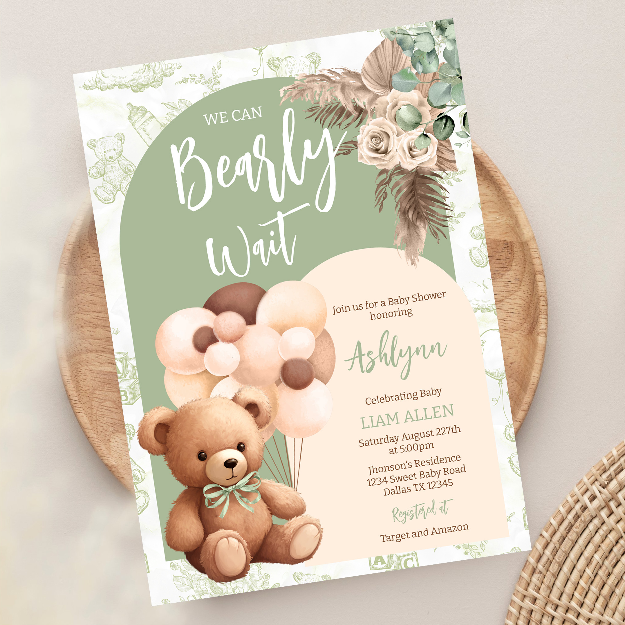 We Can Bearly Wait Gender Neutral Boho Baby Shower Invitation - Image 13