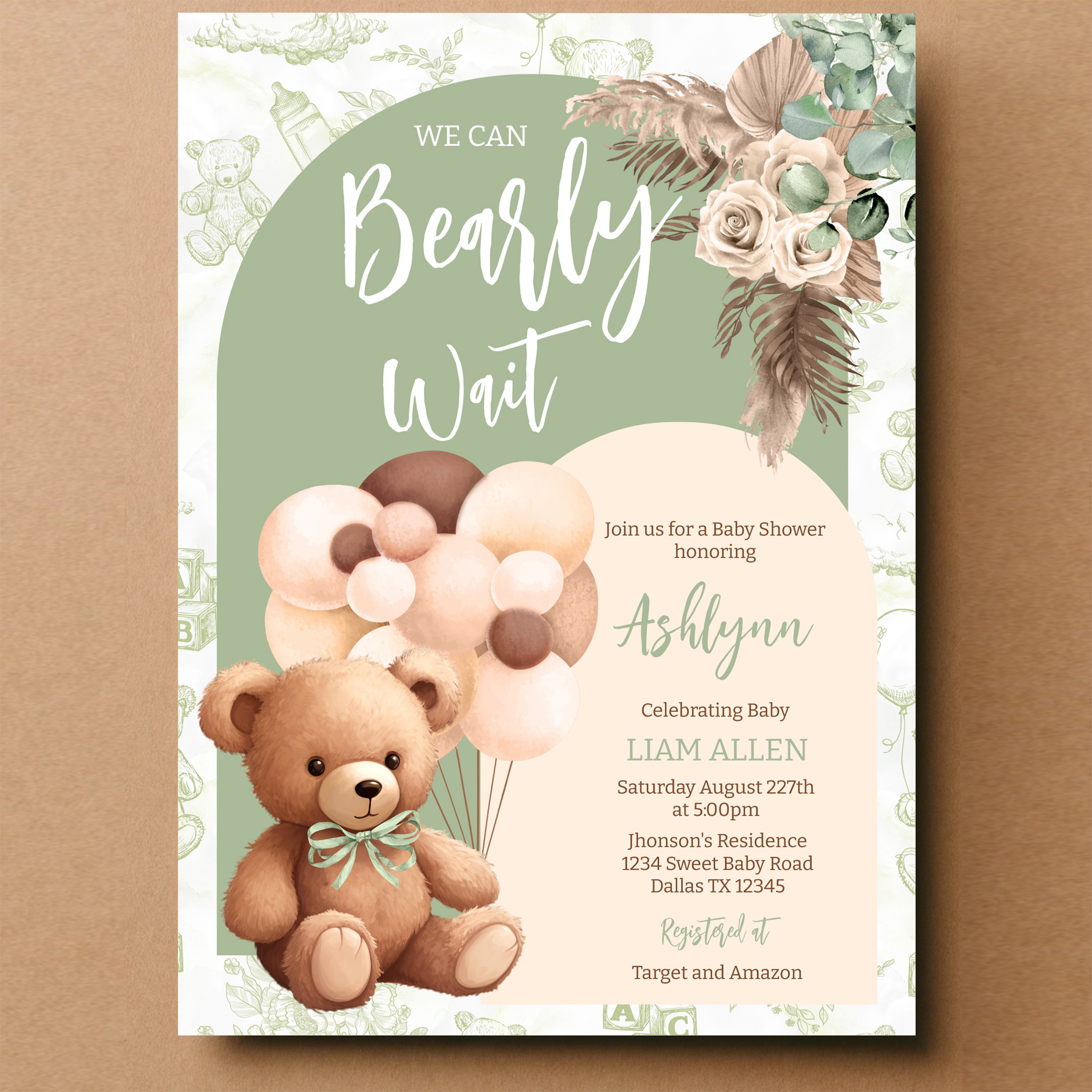 We Can Bearly Wait Gender Neutral Boho Baby Shower Invitation - Image 14