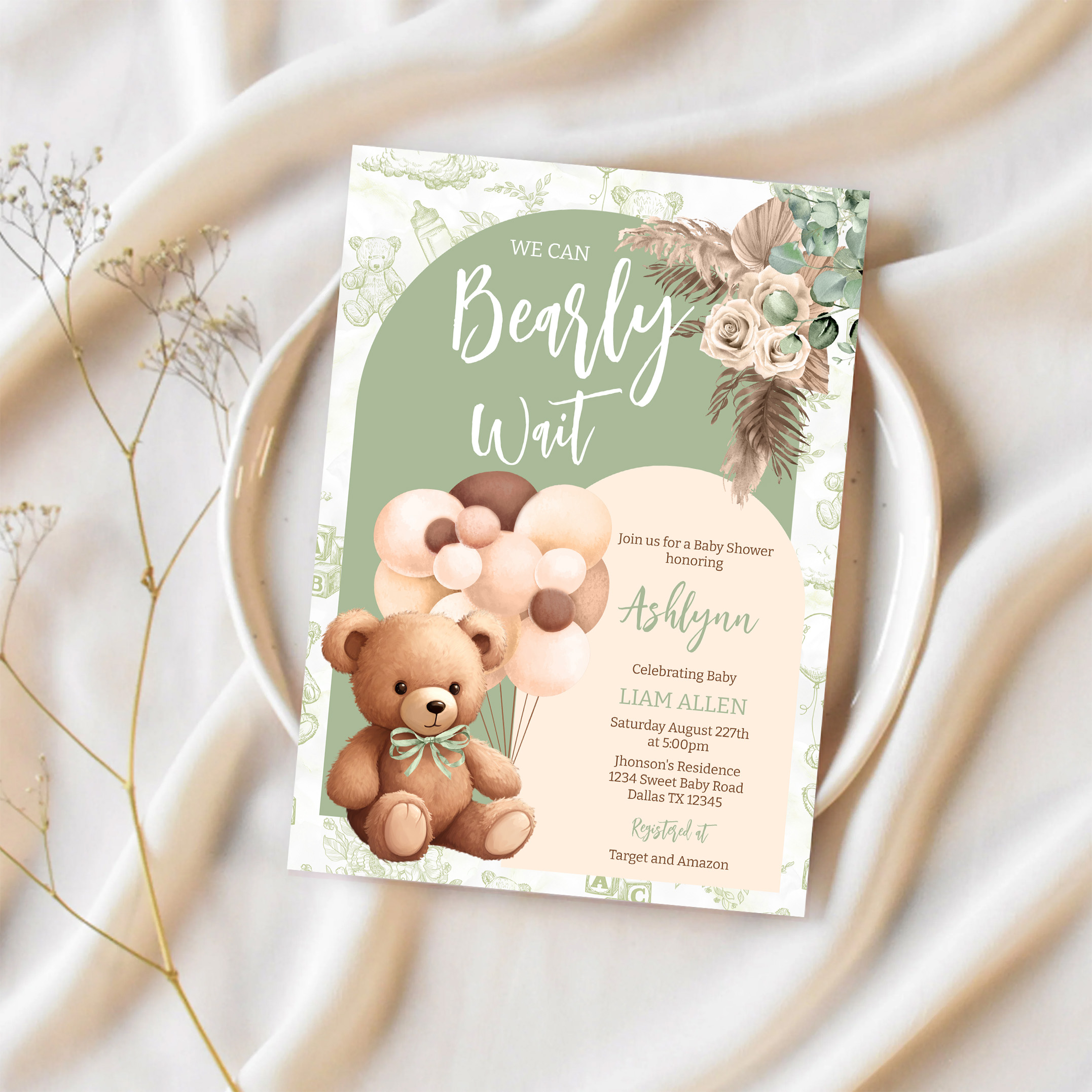 We Can Bearly Wait Gender Neutral Boho Baby Shower Invitation - Image 2