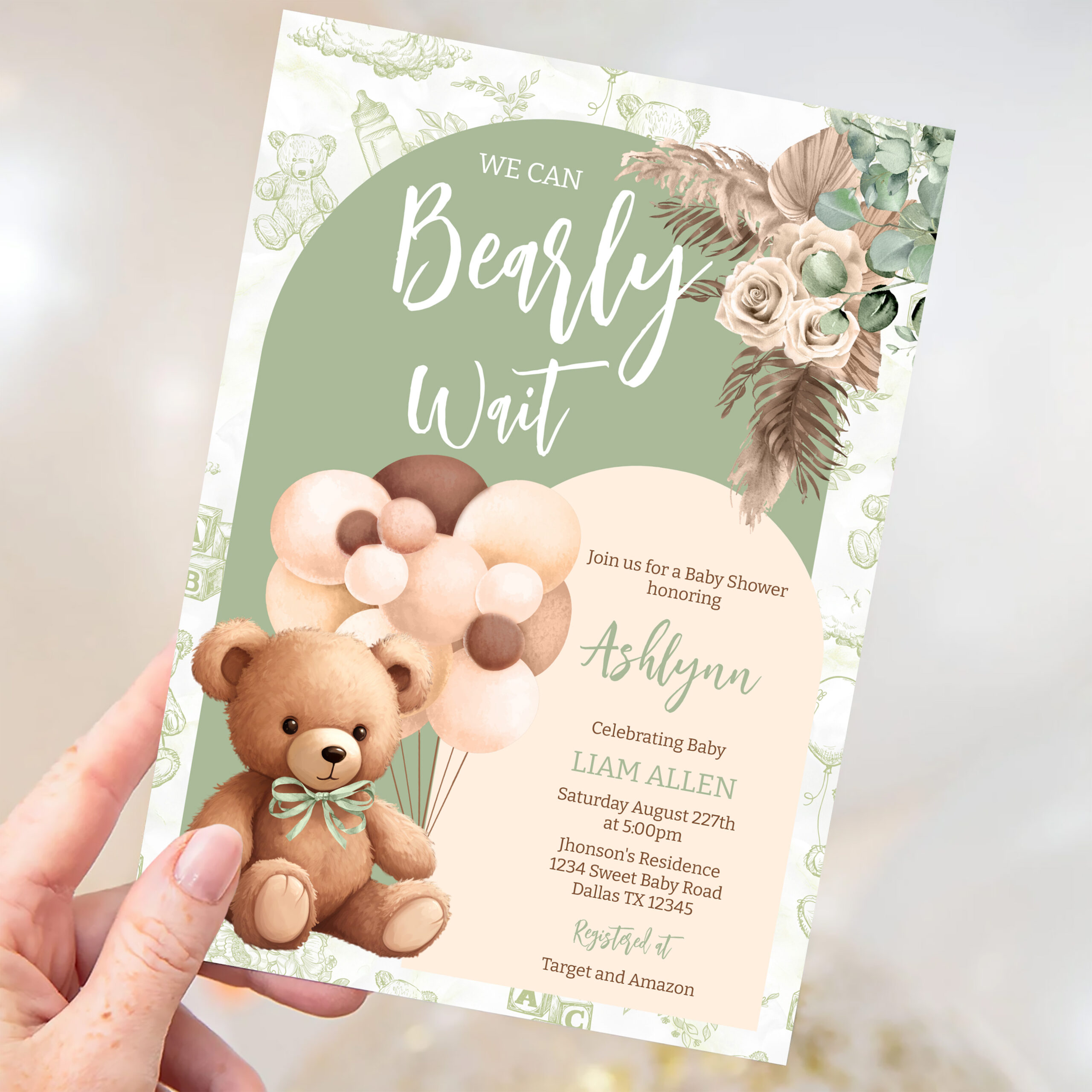 We Can Bearly Wait Gender Neutral Boho Baby Shower Invitation - Image 3
