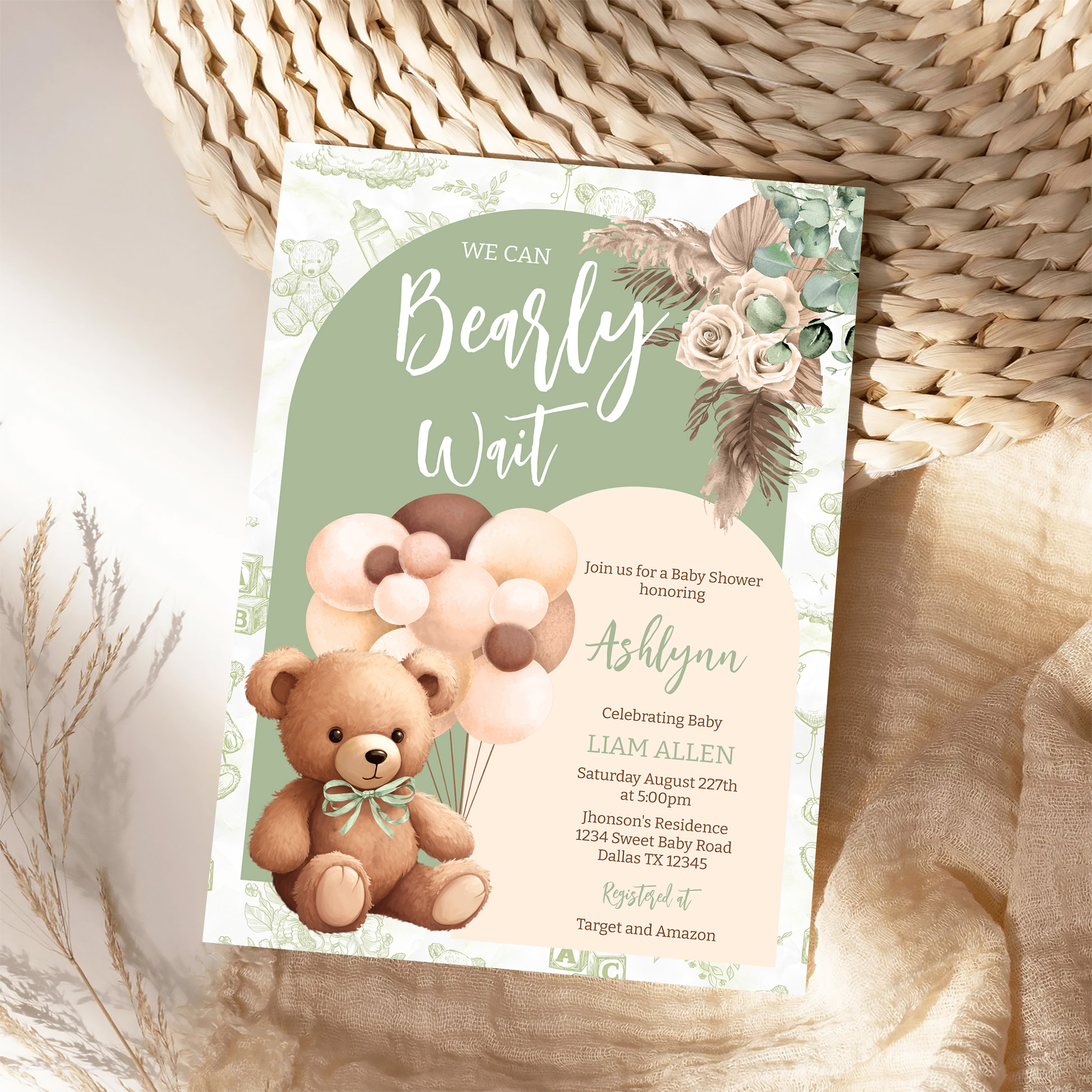 We Can Bearly Wait Gender Neutral Boho Baby Shower Invitation - Image 4