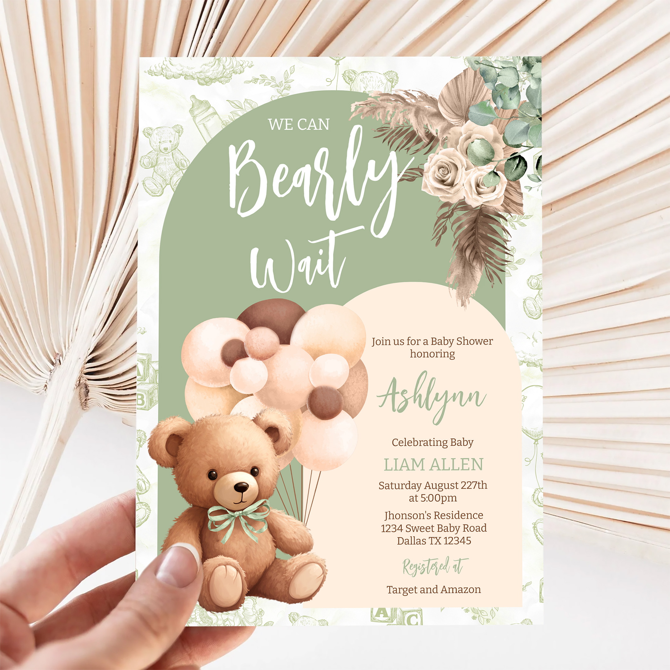 We Can Bearly Wait Gender Neutral Boho Baby Shower Invitation - Image 5