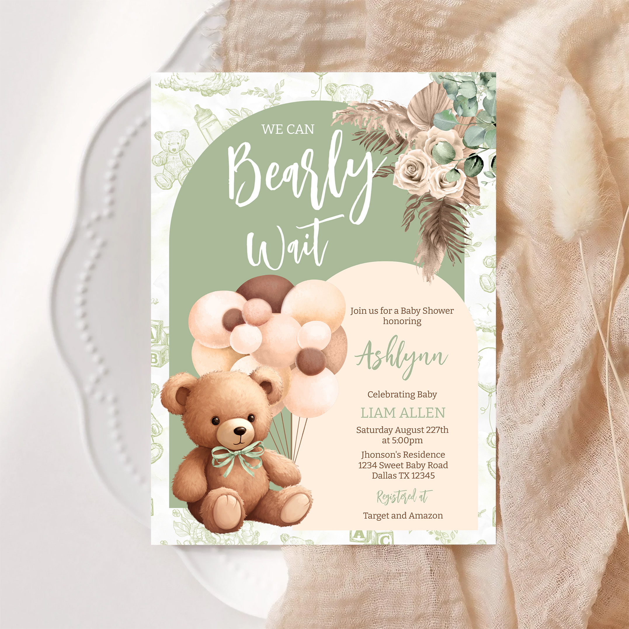 We Can Bearly Wait Gender Neutral Boho Baby Shower Invitation - Image 6