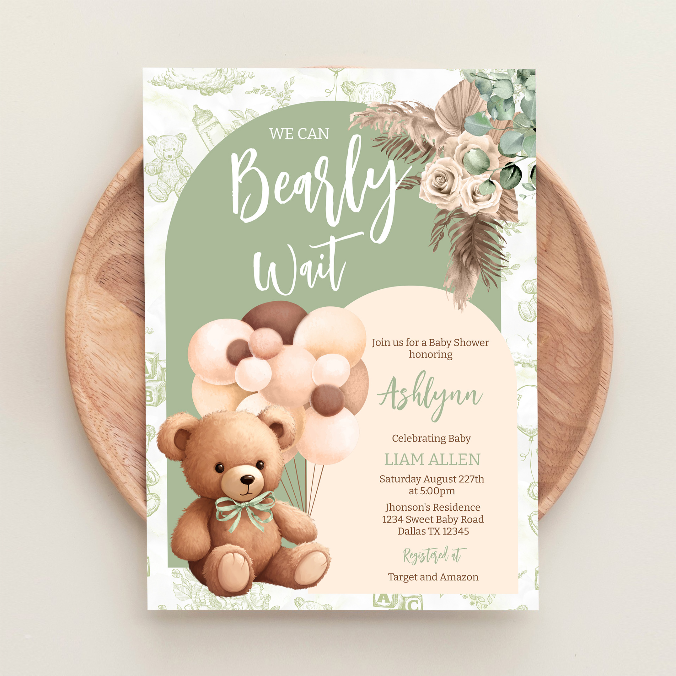 We Can Bearly Wait Gender Neutral Boho Baby Shower Invitation - Image 7