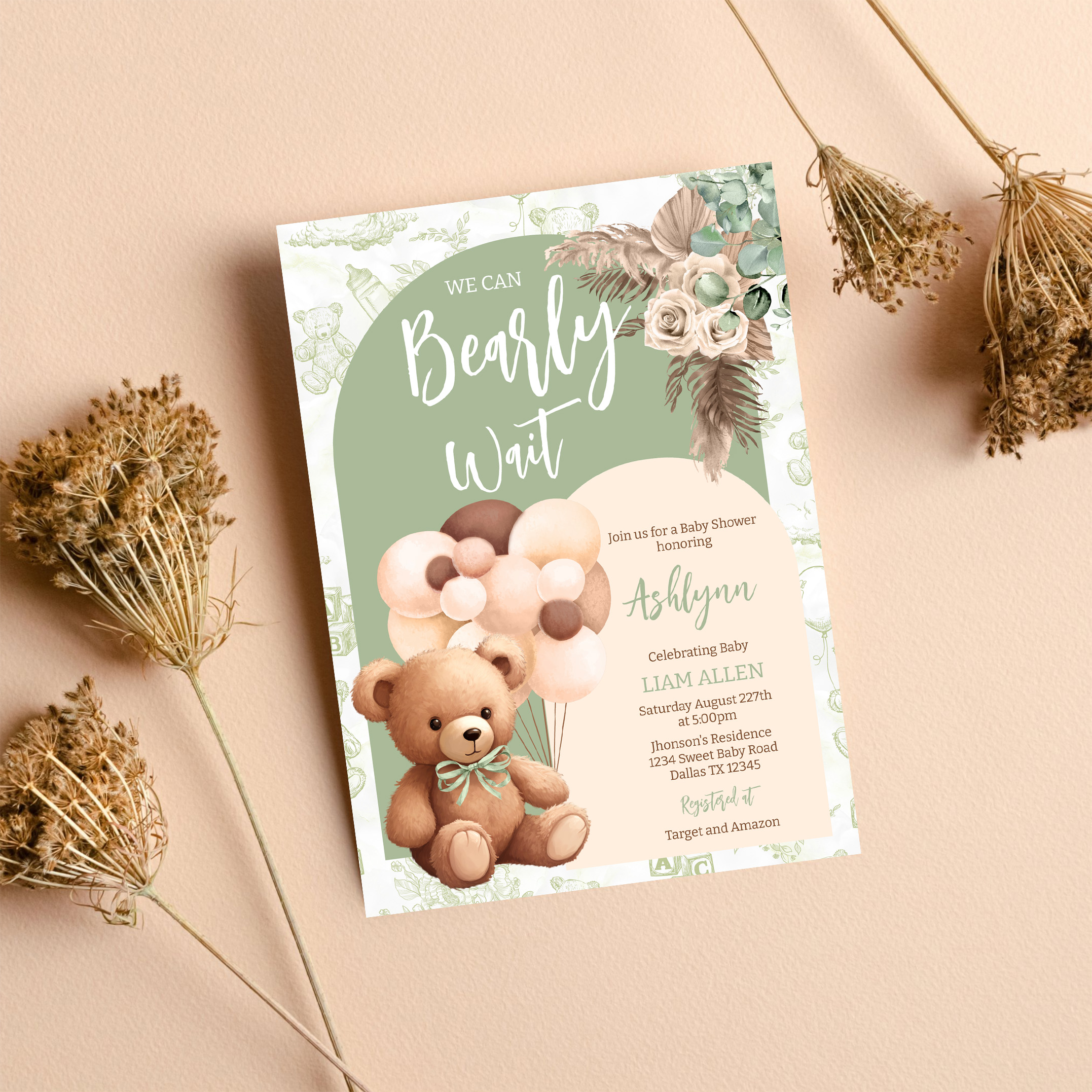 We Can Bearly Wait Gender Neutral Boho Baby Shower Invitation - Image 8
