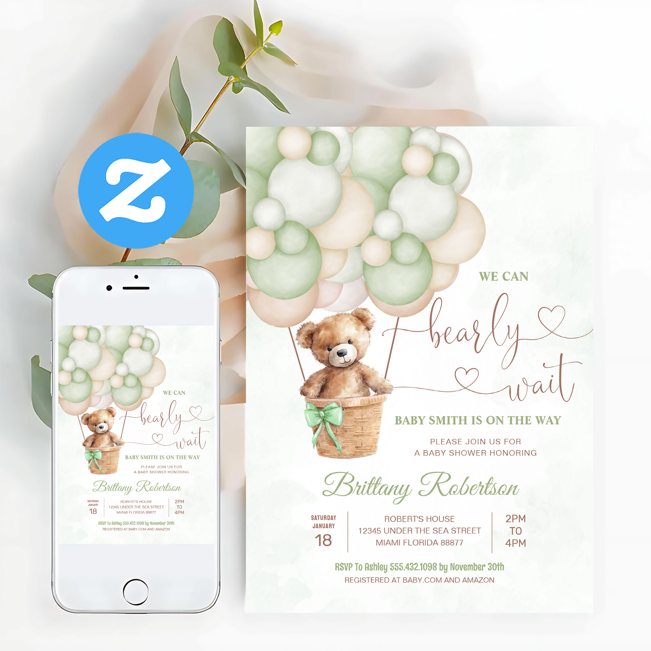 We Can Bearly Wait Girl Teddy Bear Baby Shower Invitation - Image 12