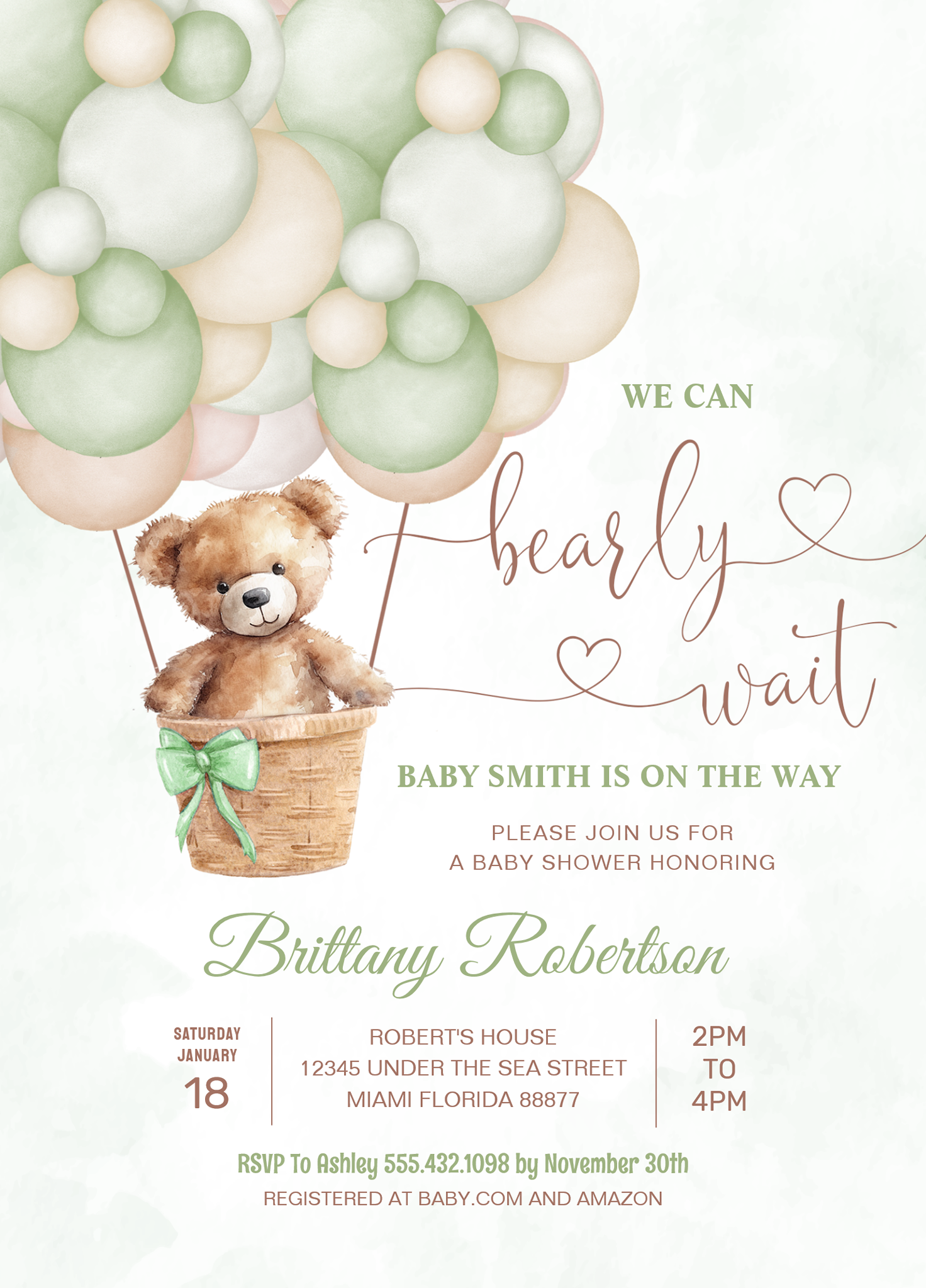 We Can Bearly Wait Girl Teddy Bear Baby Shower Invitation