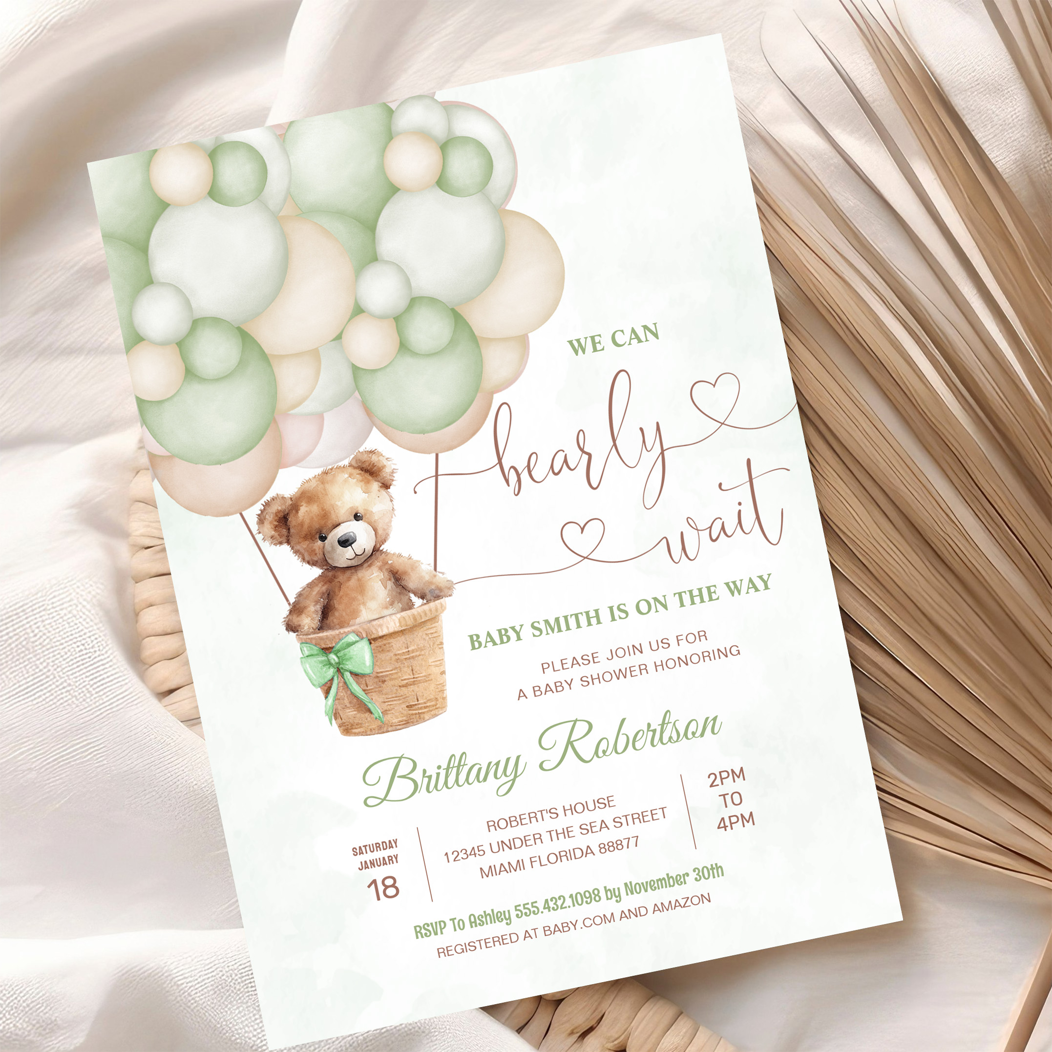 We Can Bearly Wait Girl Teddy Bear Baby Shower Invitation - Image 10
