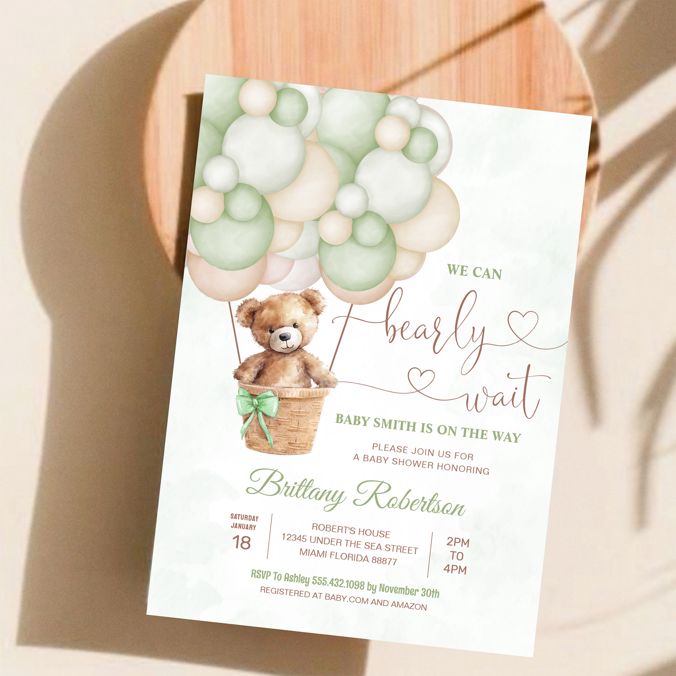 We Can Bearly Wait Girl Teddy Bear Baby Shower Invitation - Image 11