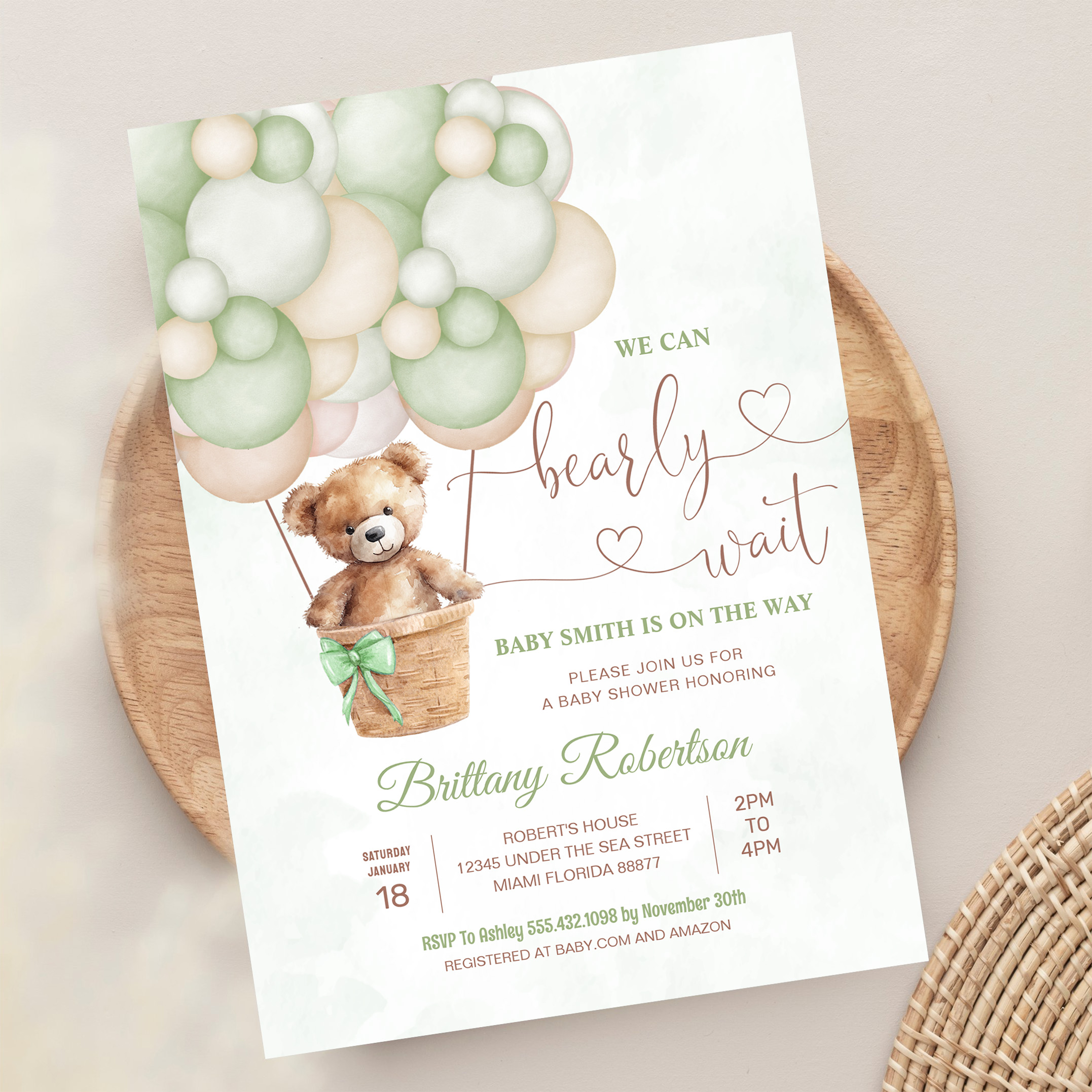 We Can Bearly Wait Girl Teddy Bear Baby Shower Invitation - Image 13