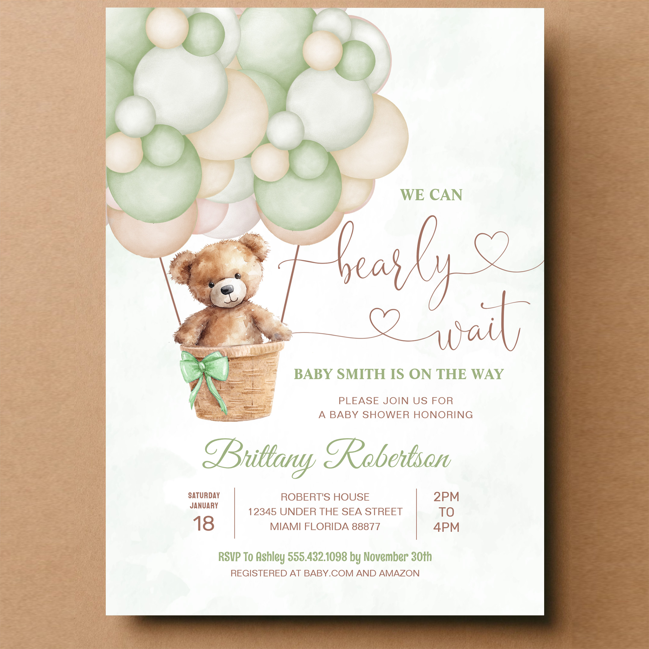 We Can Bearly Wait Girl Teddy Bear Baby Shower Invitation - Image 14