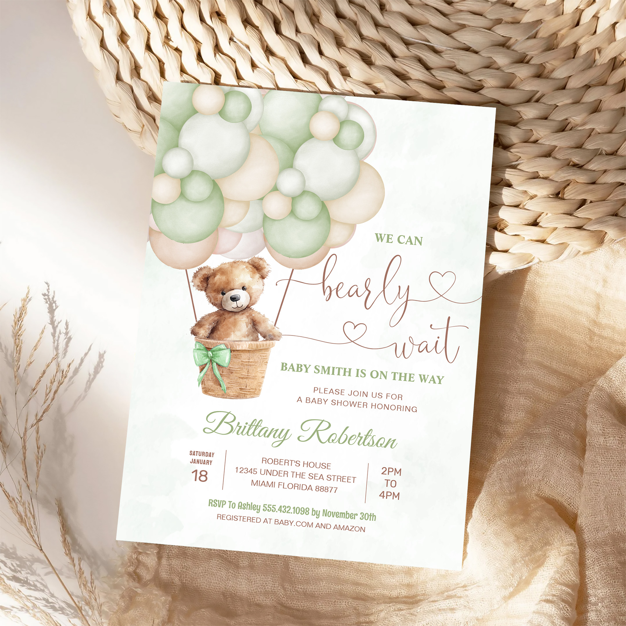 We Can Bearly Wait Girl Teddy Bear Baby Shower Invitation - Image 4