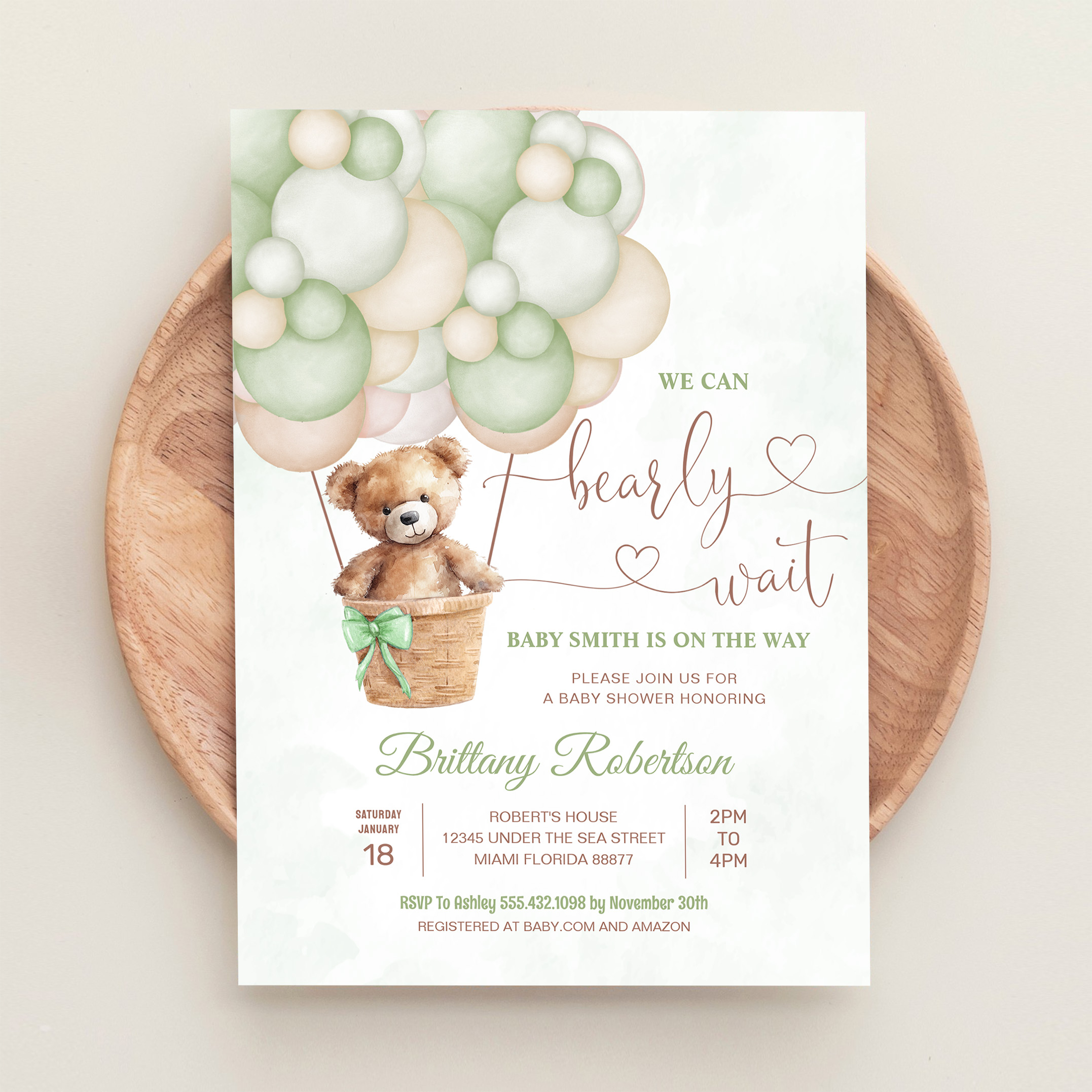 We Can Bearly Wait Girl Teddy Bear Baby Shower Invitation - Image 7