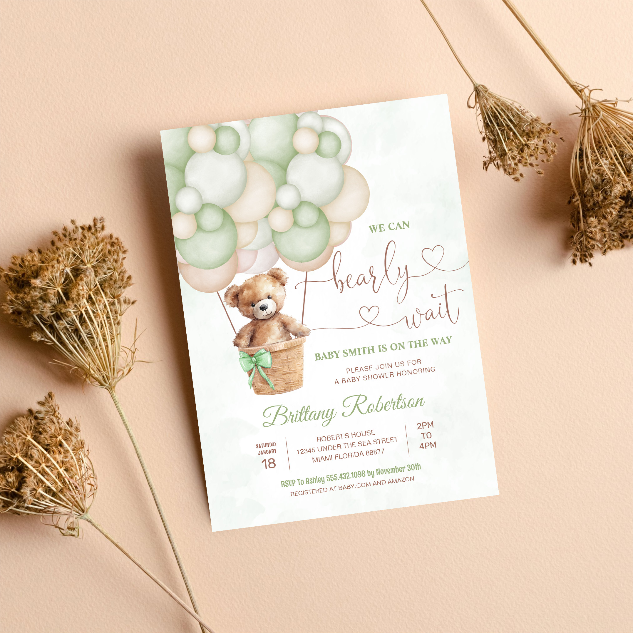 We Can Bearly Wait Girl Teddy Bear Baby Shower Invitation - Image 8