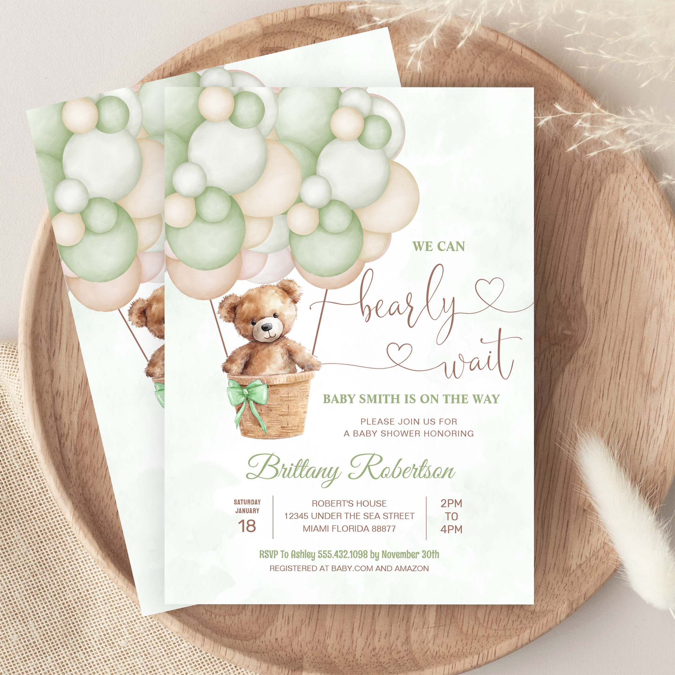 We Can Bearly Wait Girl Teddy Bear Baby Shower Invitation - Image 9