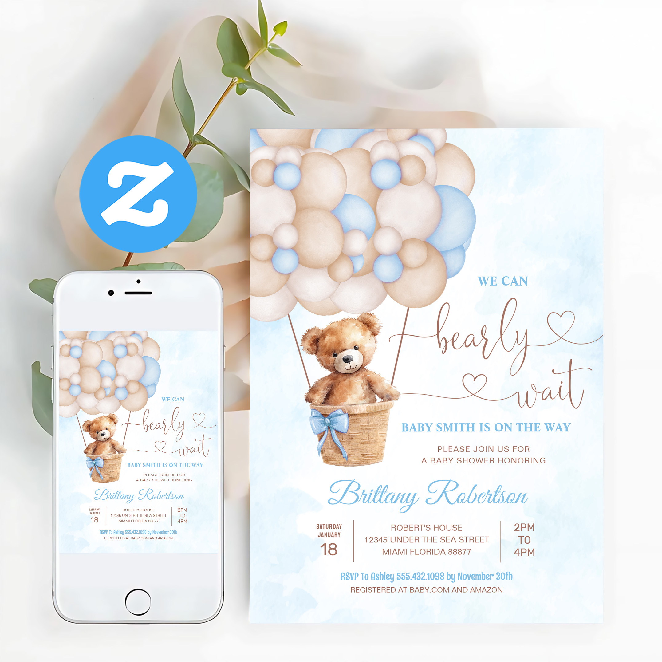 We Can Bearly Wait Teddy Bear Baby Shower Invitation - Image 12