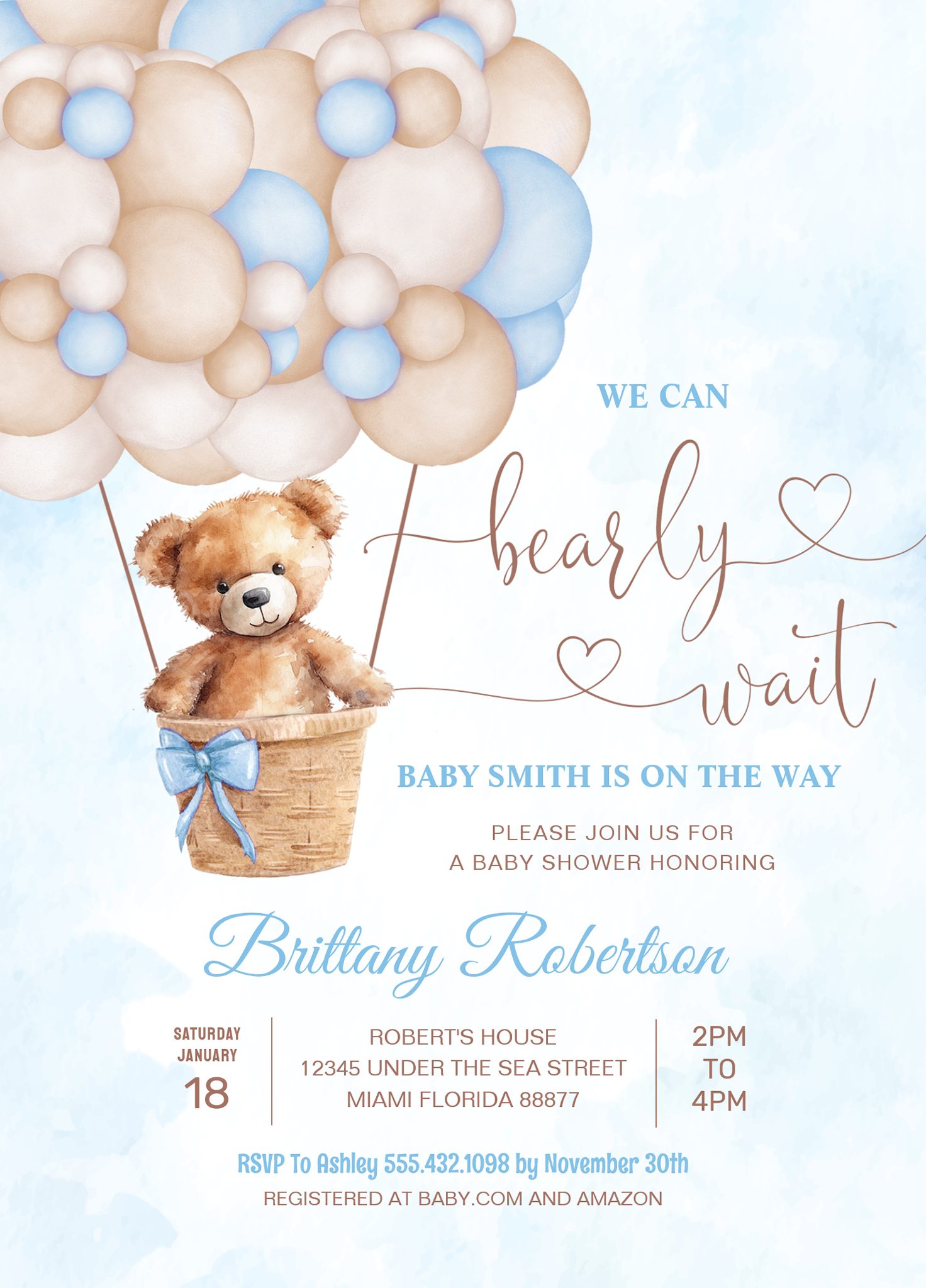 We Can Bearly Wait Teddy Bear Baby Shower Invitation