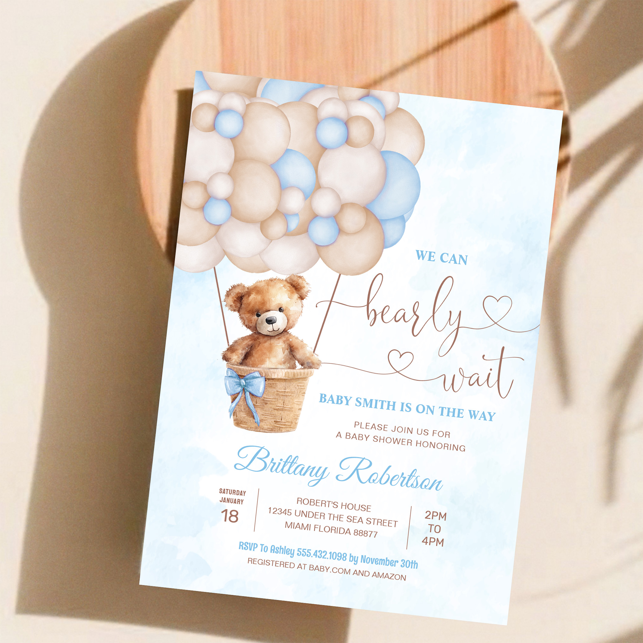 We Can Bearly Wait Teddy Bear Baby Shower Invitation - Image 11