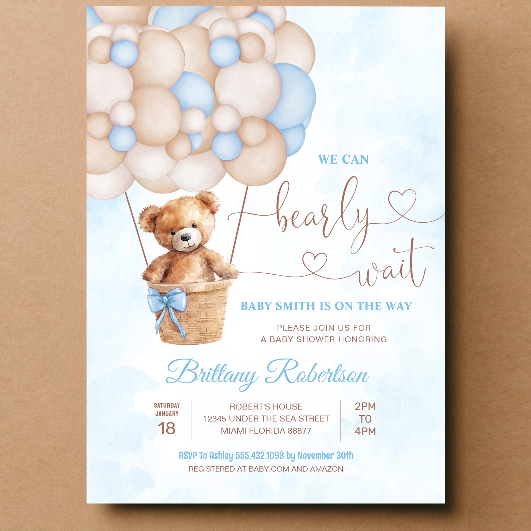 We Can Bearly Wait Teddy Bear Baby Shower Invitation - Image 14