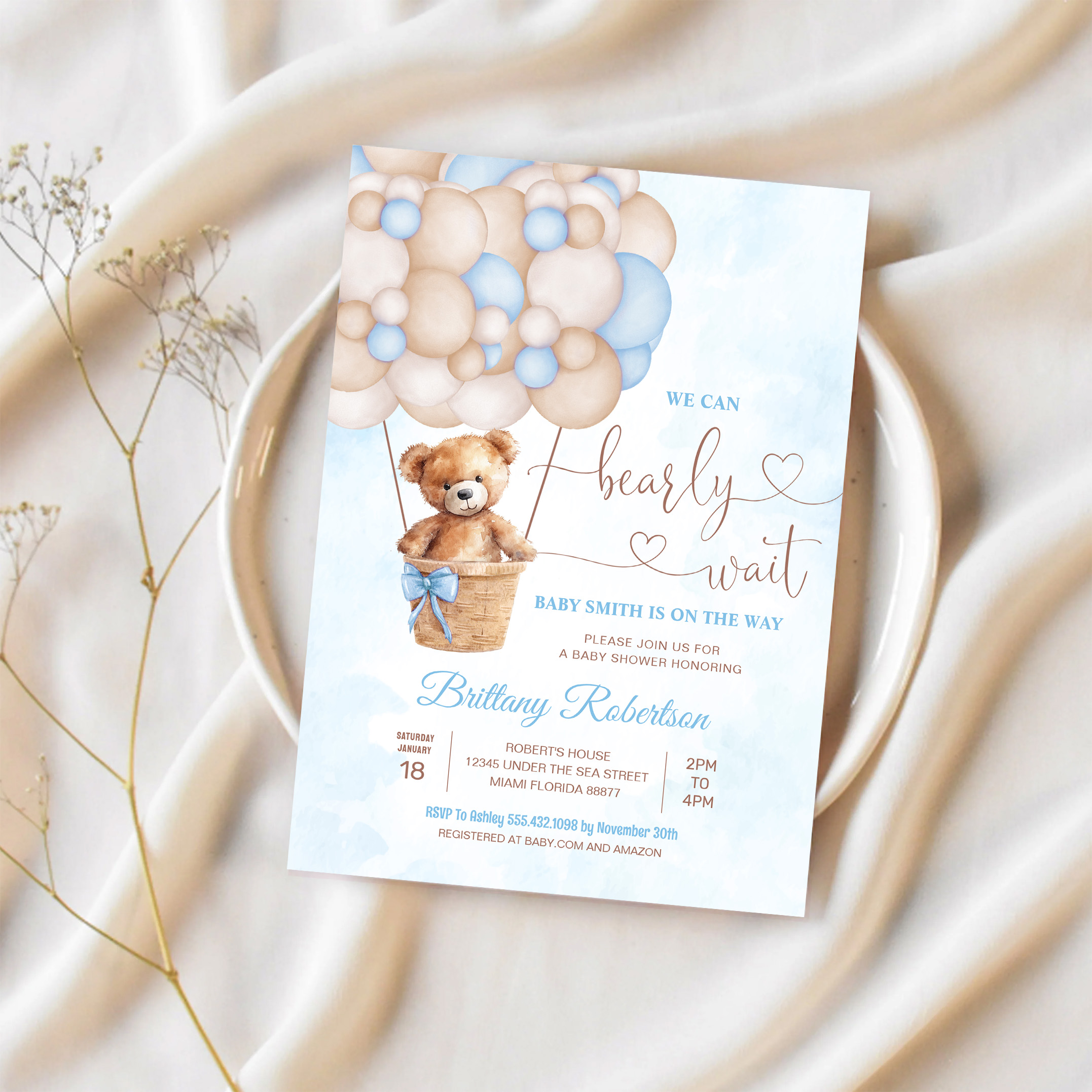 We Can Bearly Wait Teddy Bear Baby Shower Invitation - Image 2