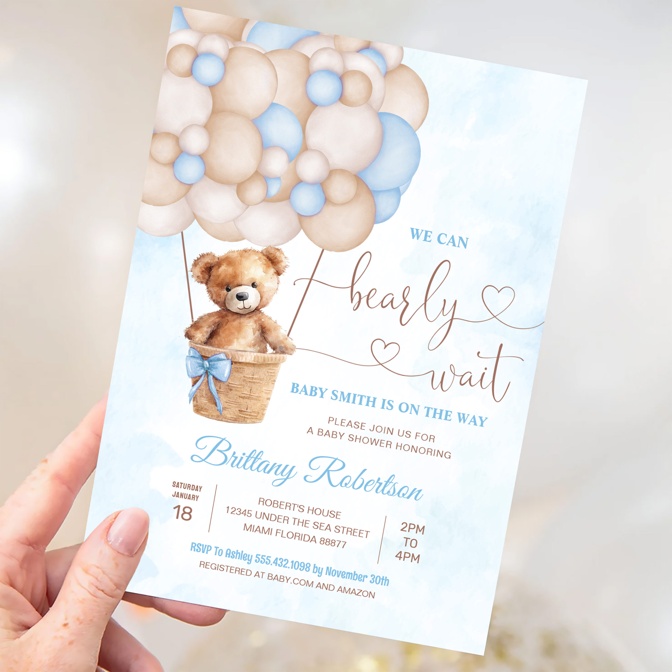We Can Bearly Wait Teddy Bear Baby Shower Invitation - Image 3