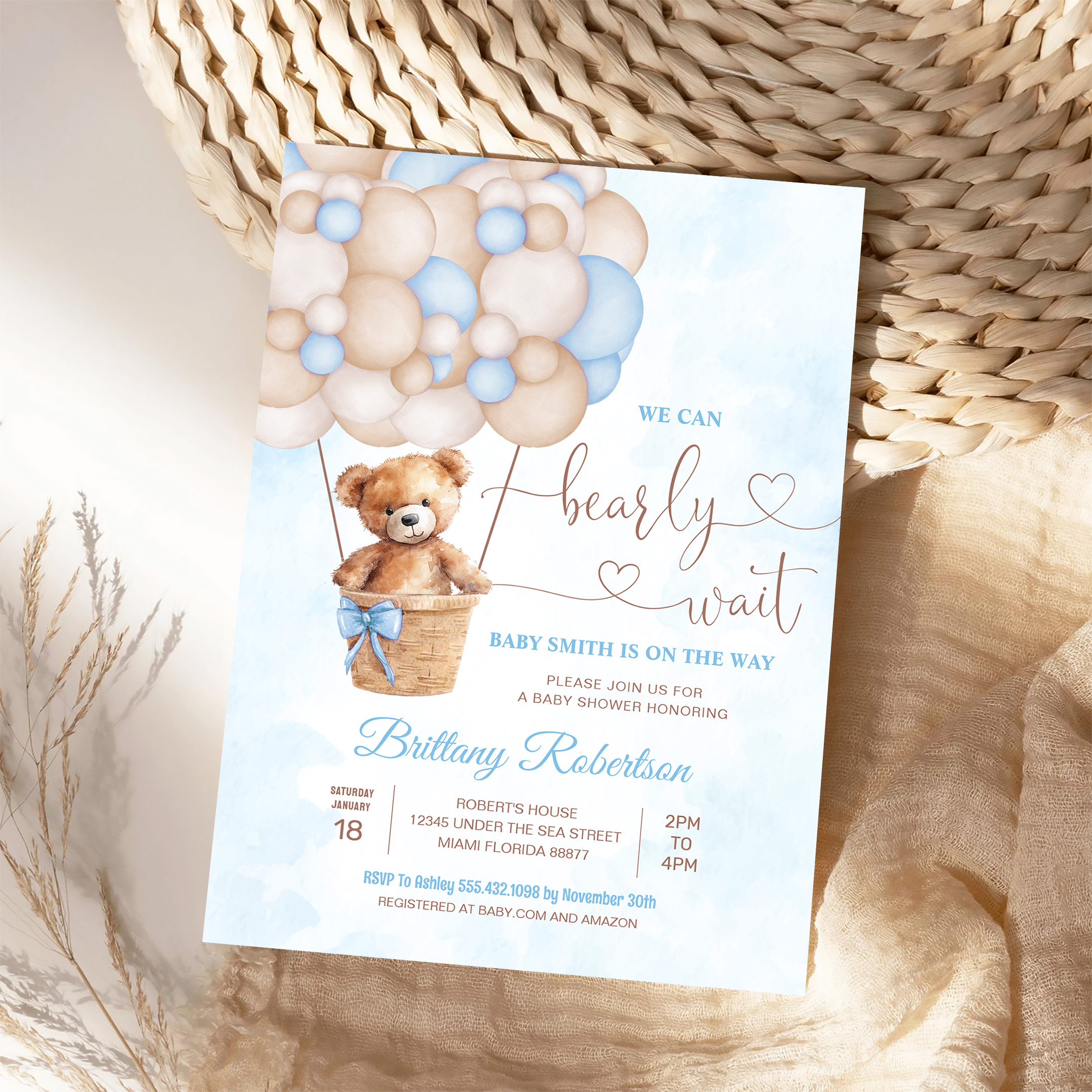 We Can Bearly Wait Teddy Bear Baby Shower Invitation - Image 4