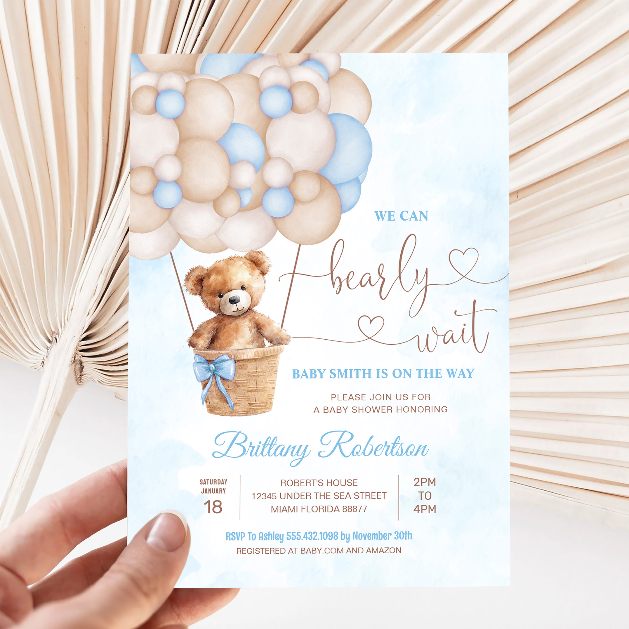 We Can Bearly Wait Teddy Bear Baby Shower Invitation - Image 5
