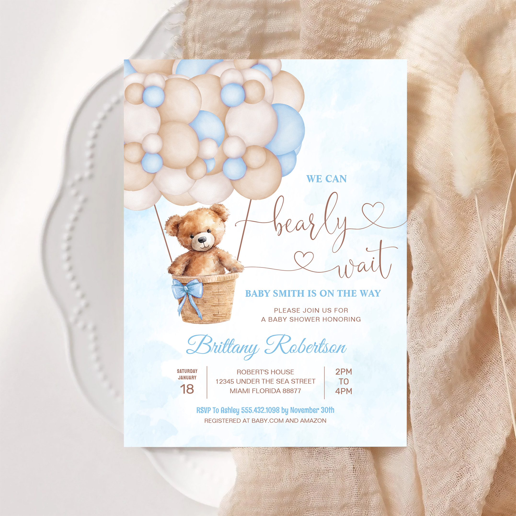 We Can Bearly Wait Teddy Bear Baby Shower Invitation - Image 6