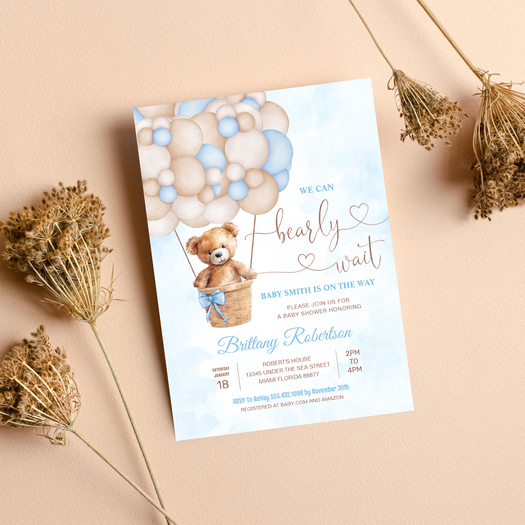 We Can Bearly Wait Teddy Bear Baby Shower Invitation - Image 8