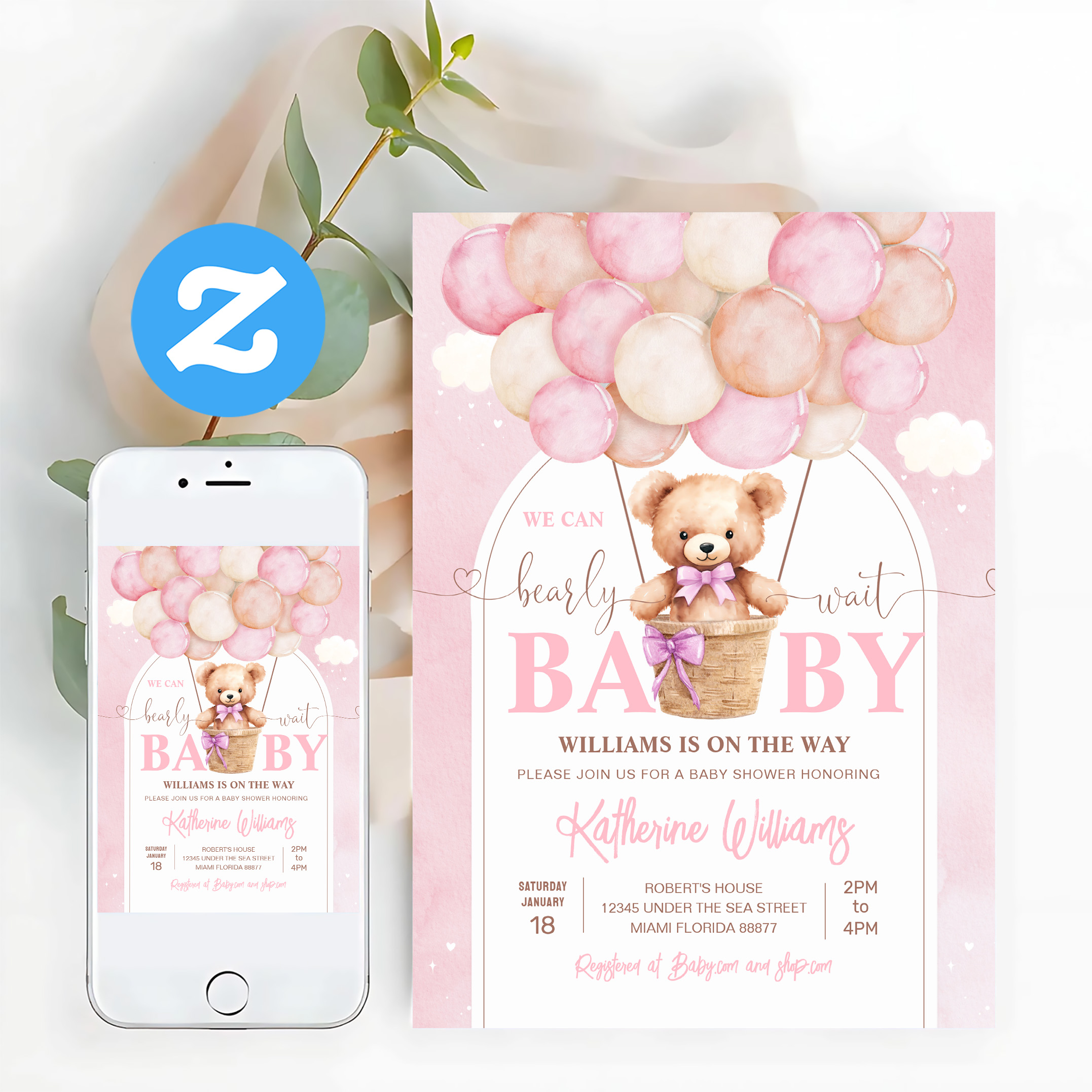 We Can Bearly Wait Teddy Bear Baby Shower Invitation - Image 12