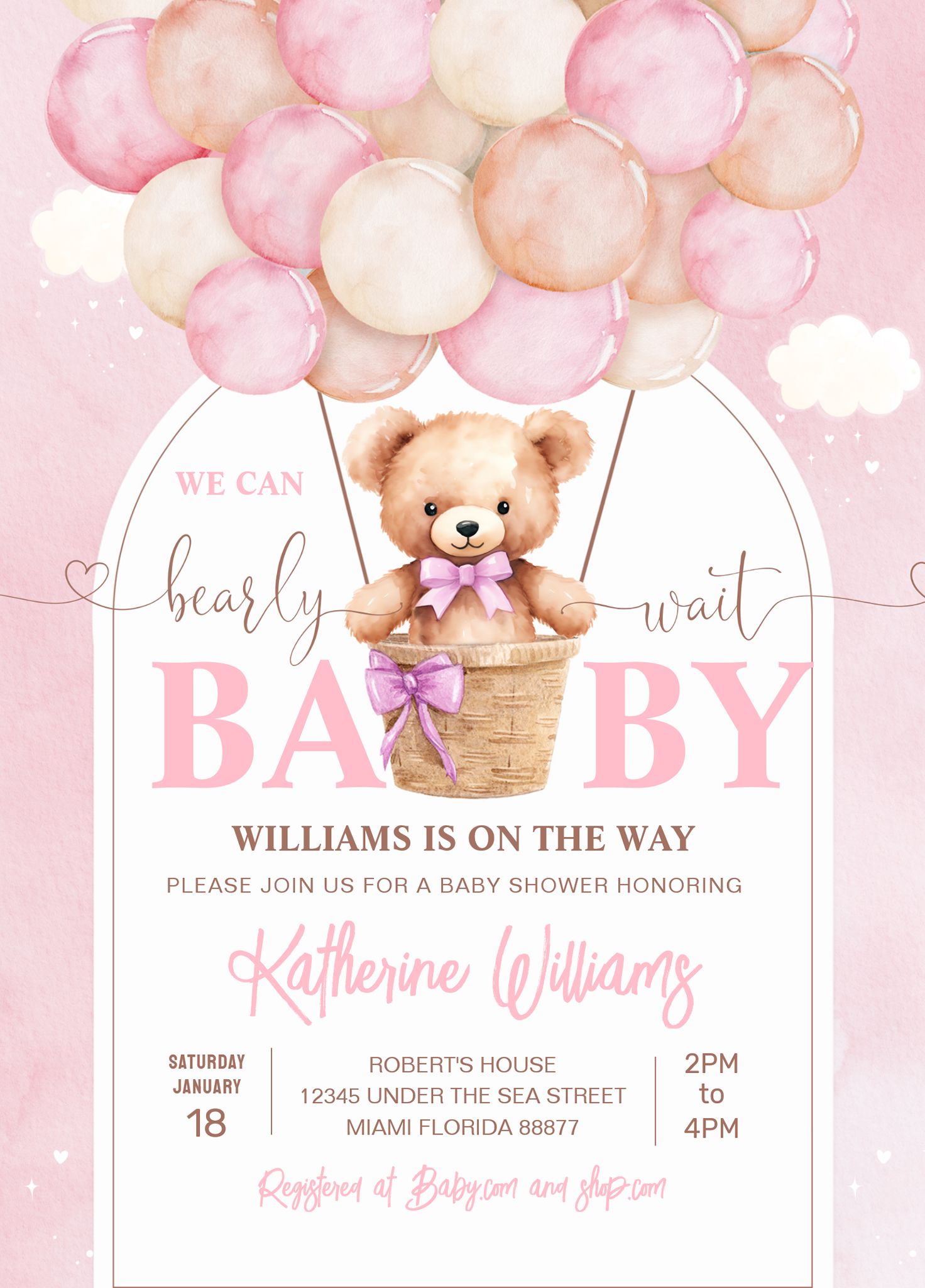 We Can Bearly Wait Teddy Bear Baby Shower Invitation