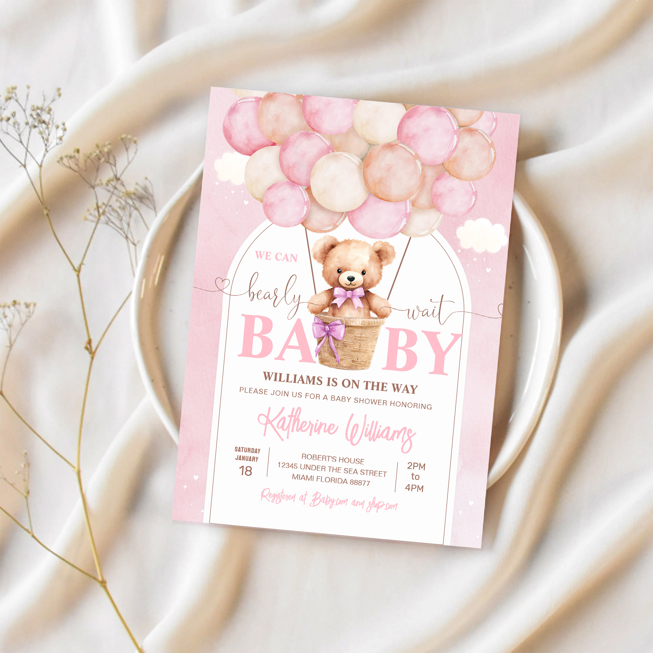 We Can Bearly Wait Teddy Bear Baby Shower Invitation - Image 2