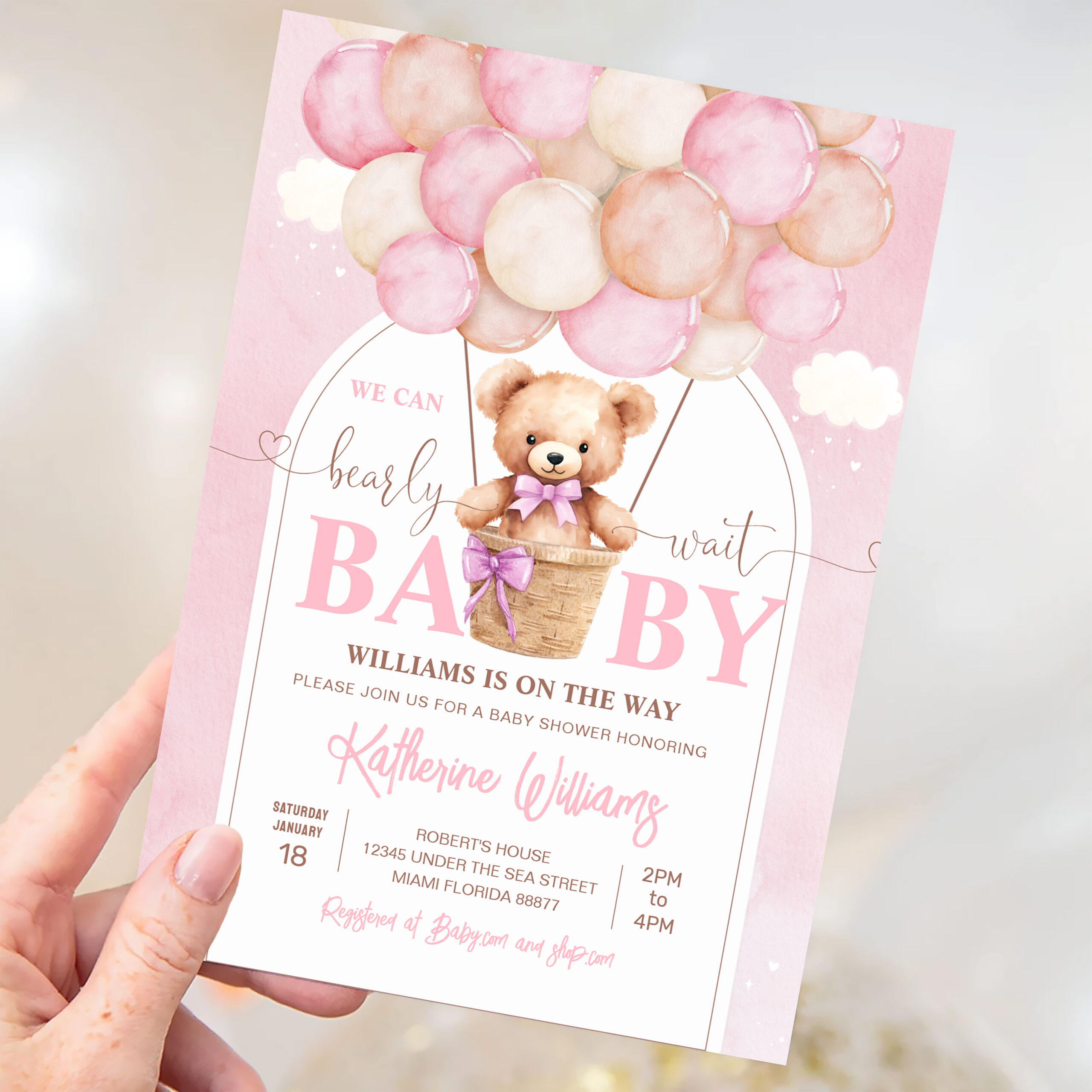 We Can Bearly Wait Teddy Bear Baby Shower Invitation - Image 3