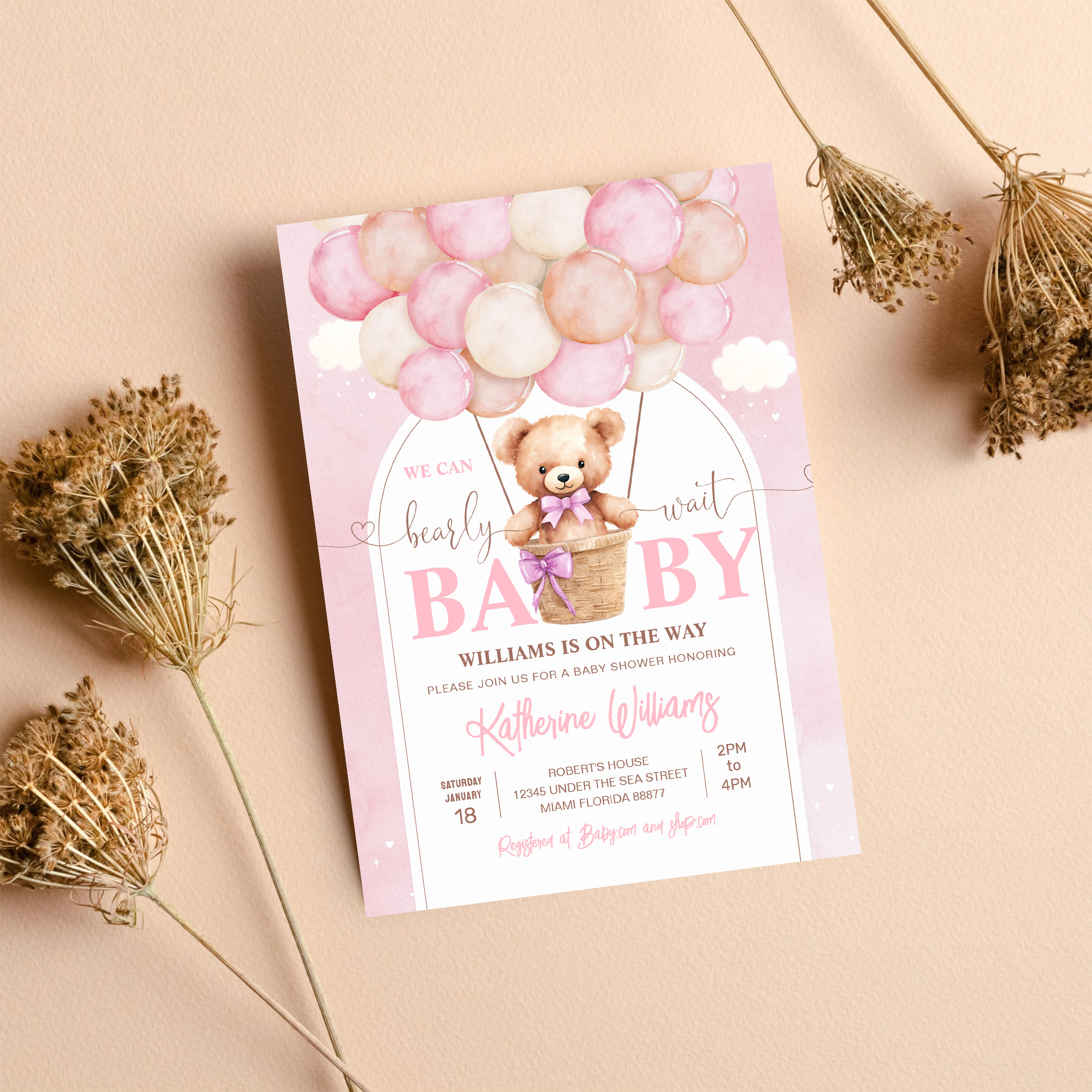 We Can Bearly Wait Teddy Bear Baby Shower Invitation - Image 8