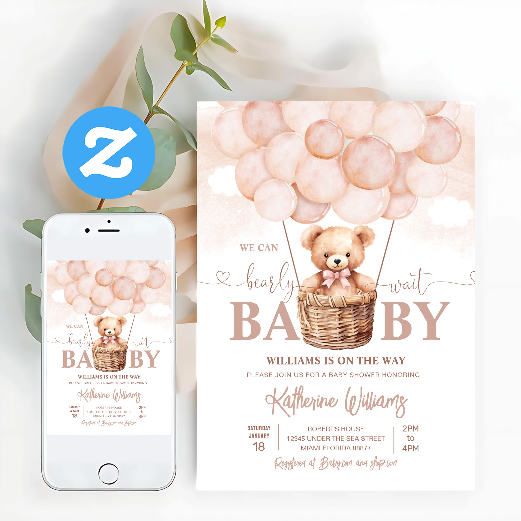 We Can Bearly Wait Teddy Bear Baby Shower Invitation - Image 12