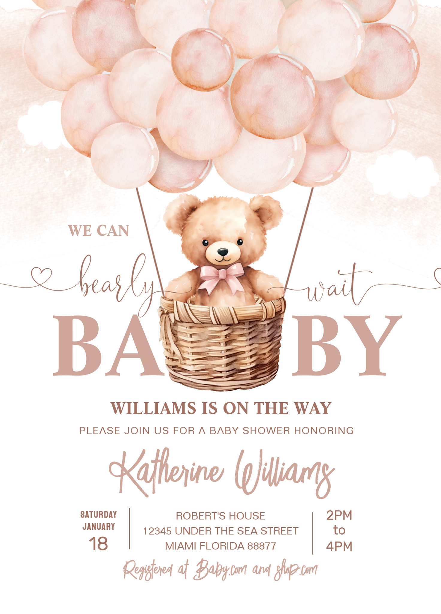We Can Bearly Wait Teddy Bear Baby Shower Invitation