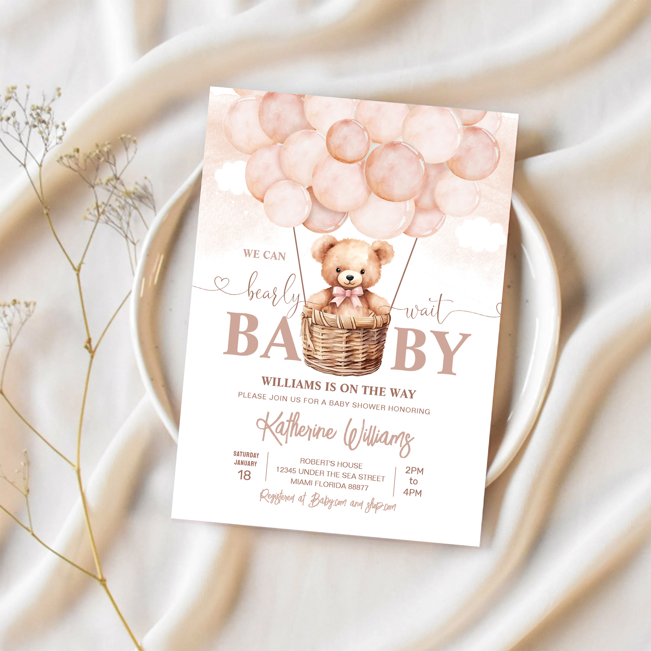 We Can Bearly Wait Teddy Bear Baby Shower Invitation - Image 2