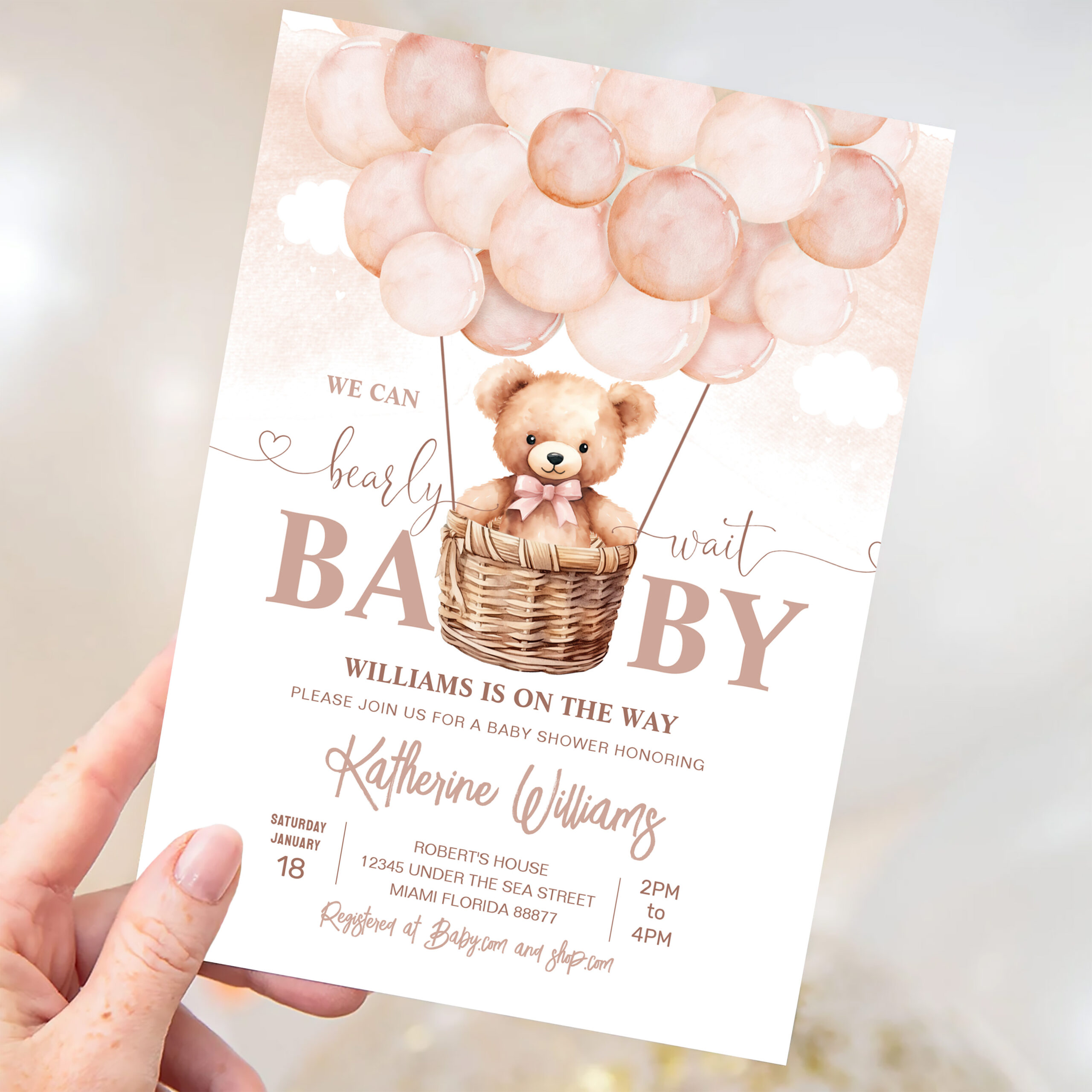 We Can Bearly Wait Teddy Bear Baby Shower Invitation - Image 3