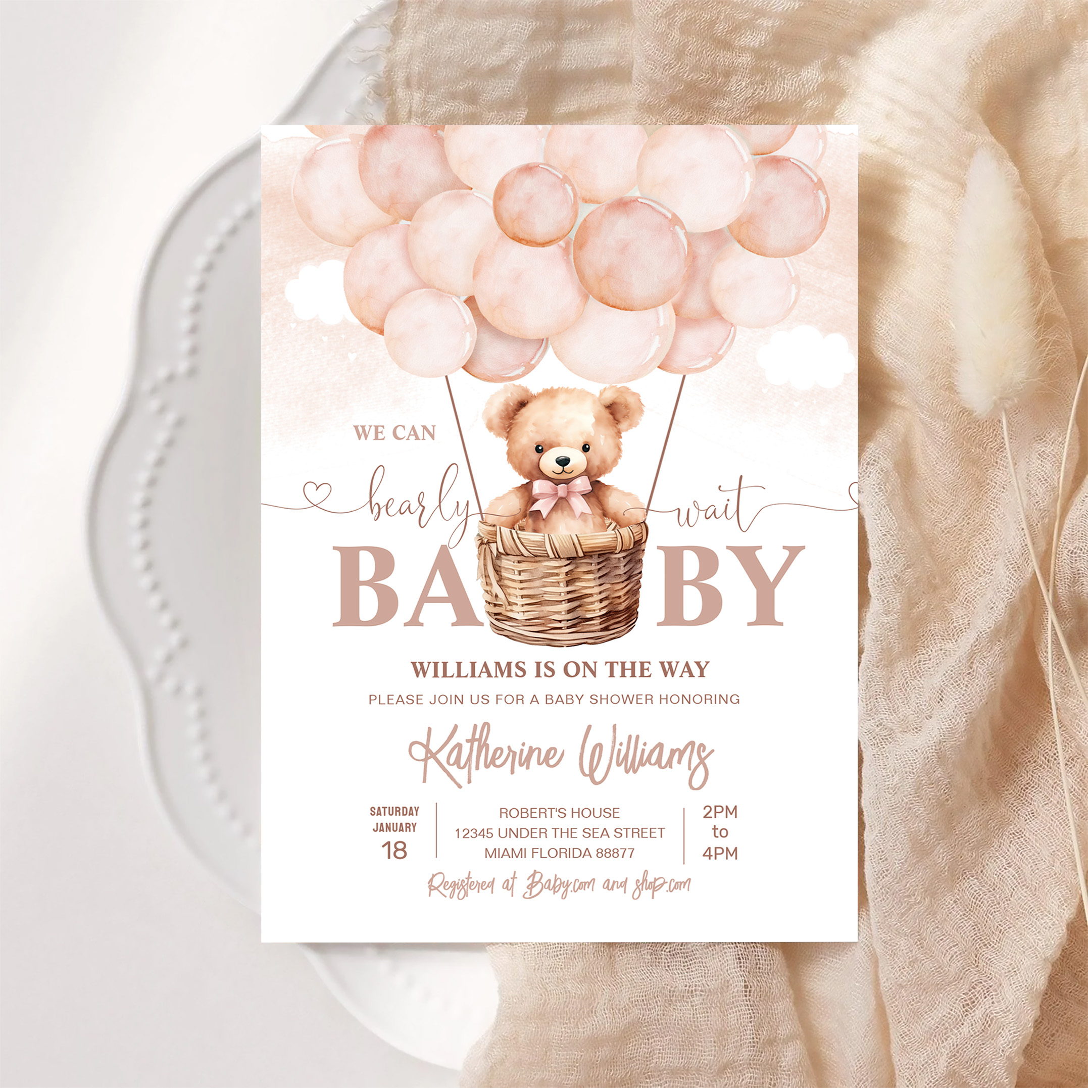 We Can Bearly Wait Teddy Bear Baby Shower Invitation - Image 6