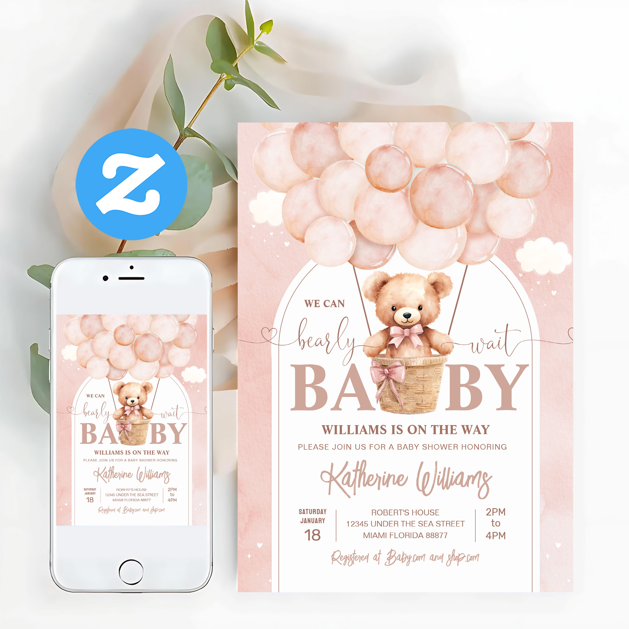 We Can Bearly Wait Teddy Bear Baby Shower Invitation - Image 12