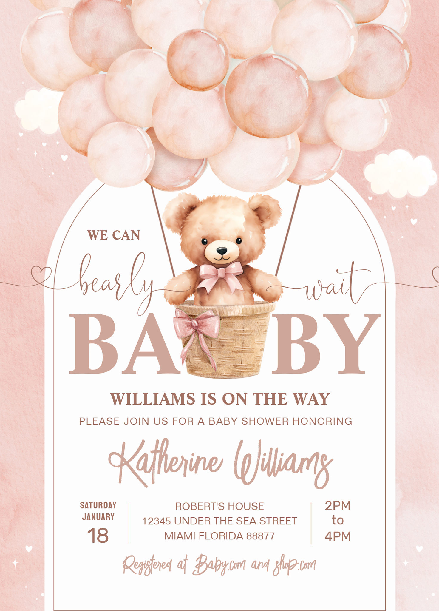 We Can Bearly Wait Teddy Bear Baby Shower Invitation