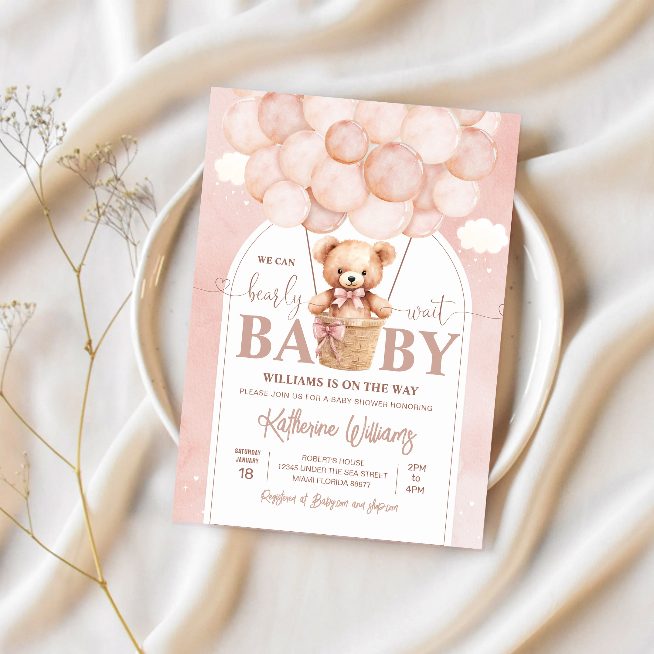 We Can Bearly Wait Teddy Bear Baby Shower Invitation - Image 2