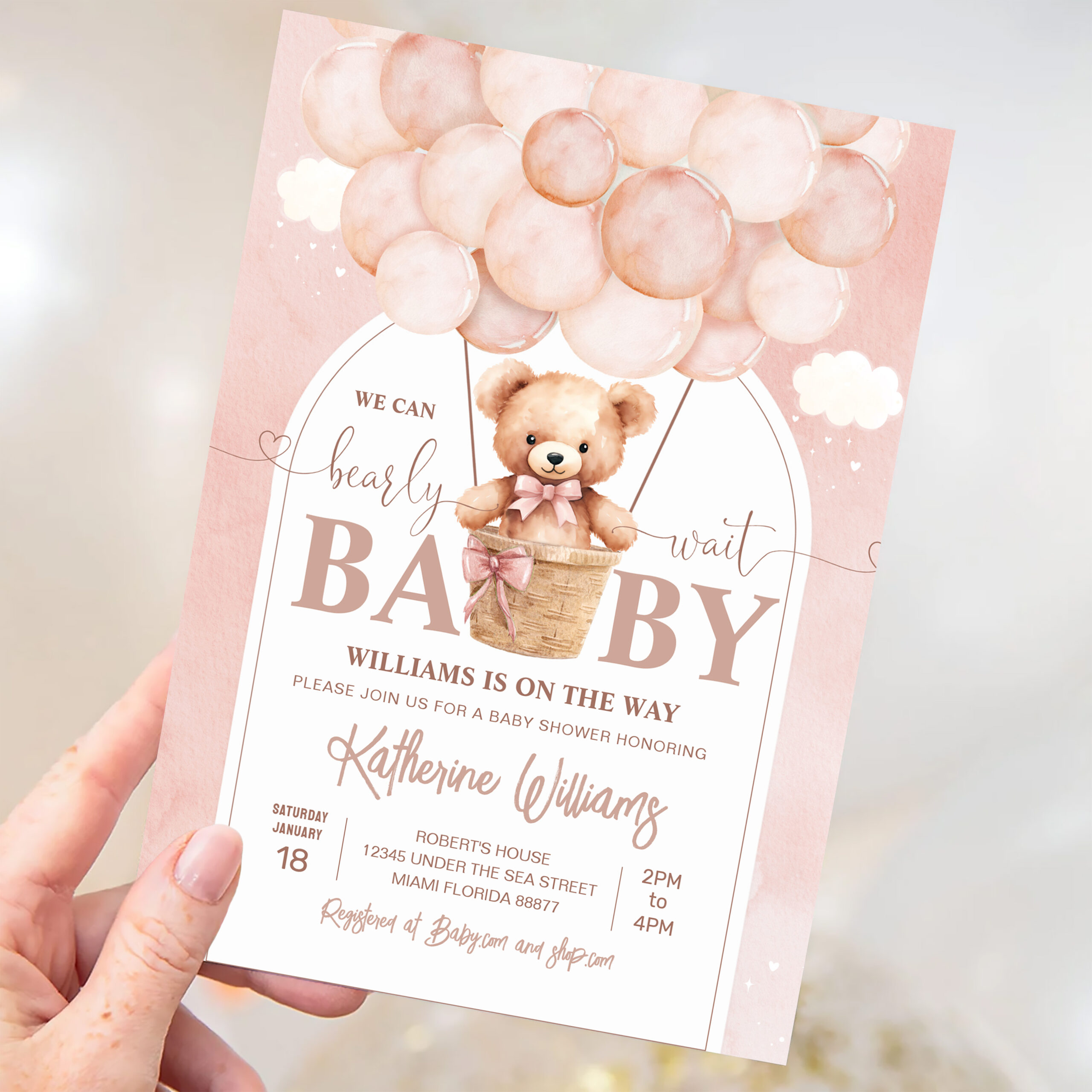 We Can Bearly Wait Teddy Bear Baby Shower Invitation - Image 3