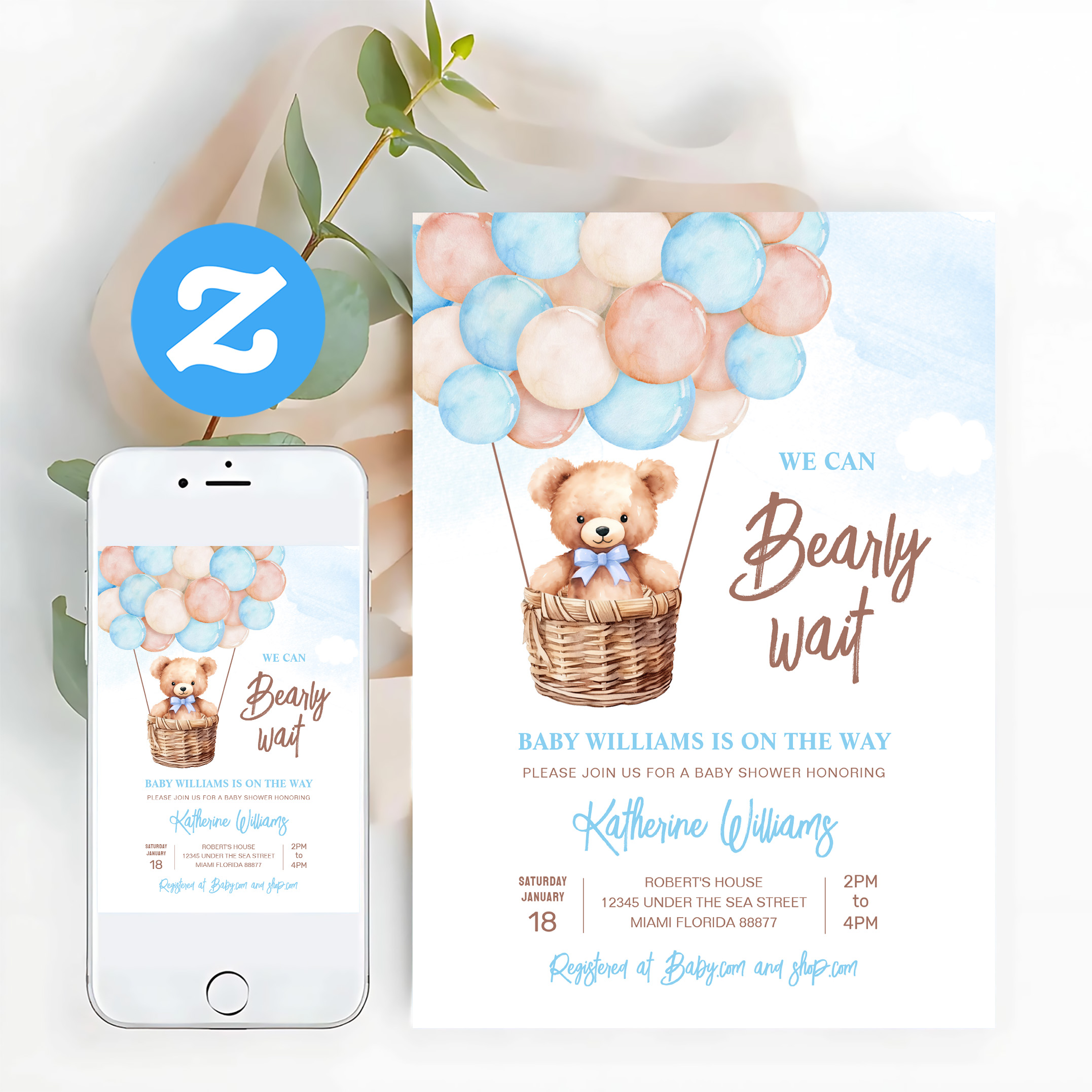 We Can Bearly Wait Teddy Bear Baby Shower Invitation - Image 12