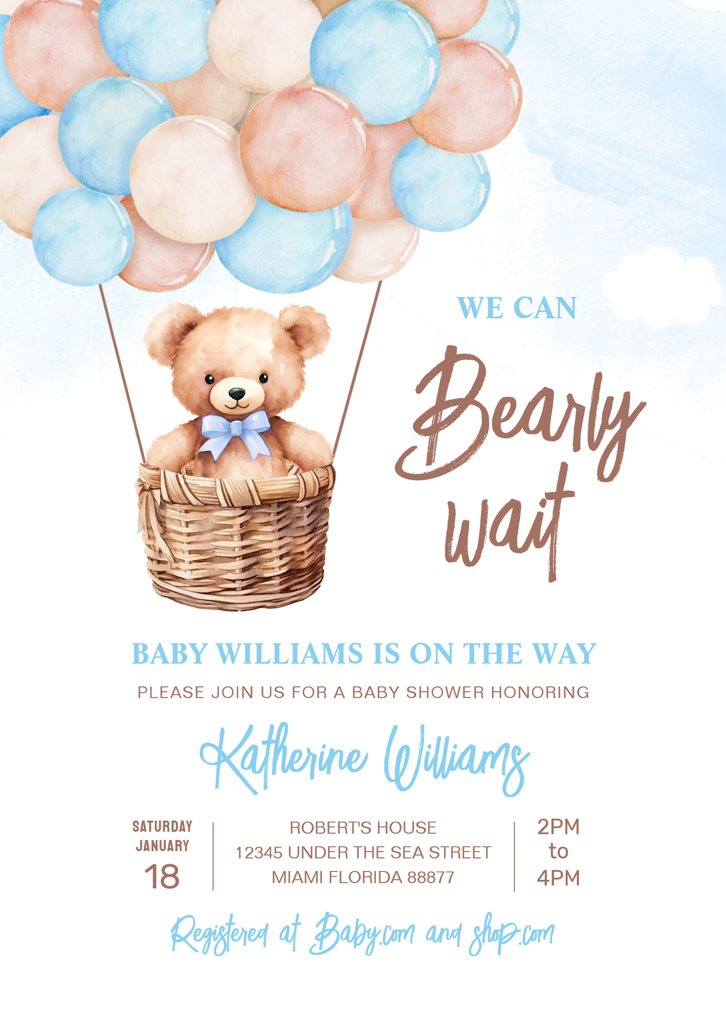 We Can Bearly Wait Teddy Bear Baby Shower Invitation