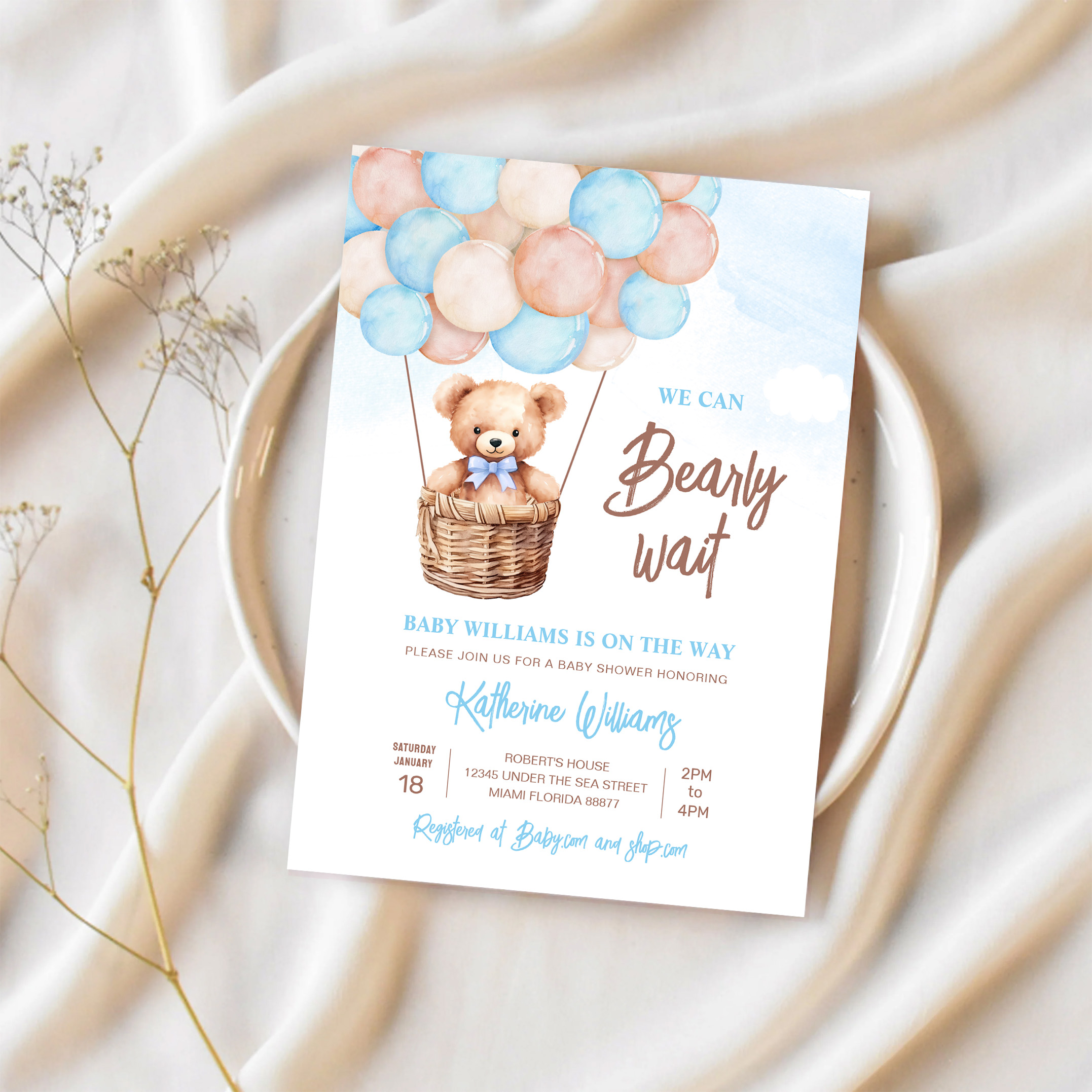 We Can Bearly Wait Teddy Bear Baby Shower Invitation - Image 2