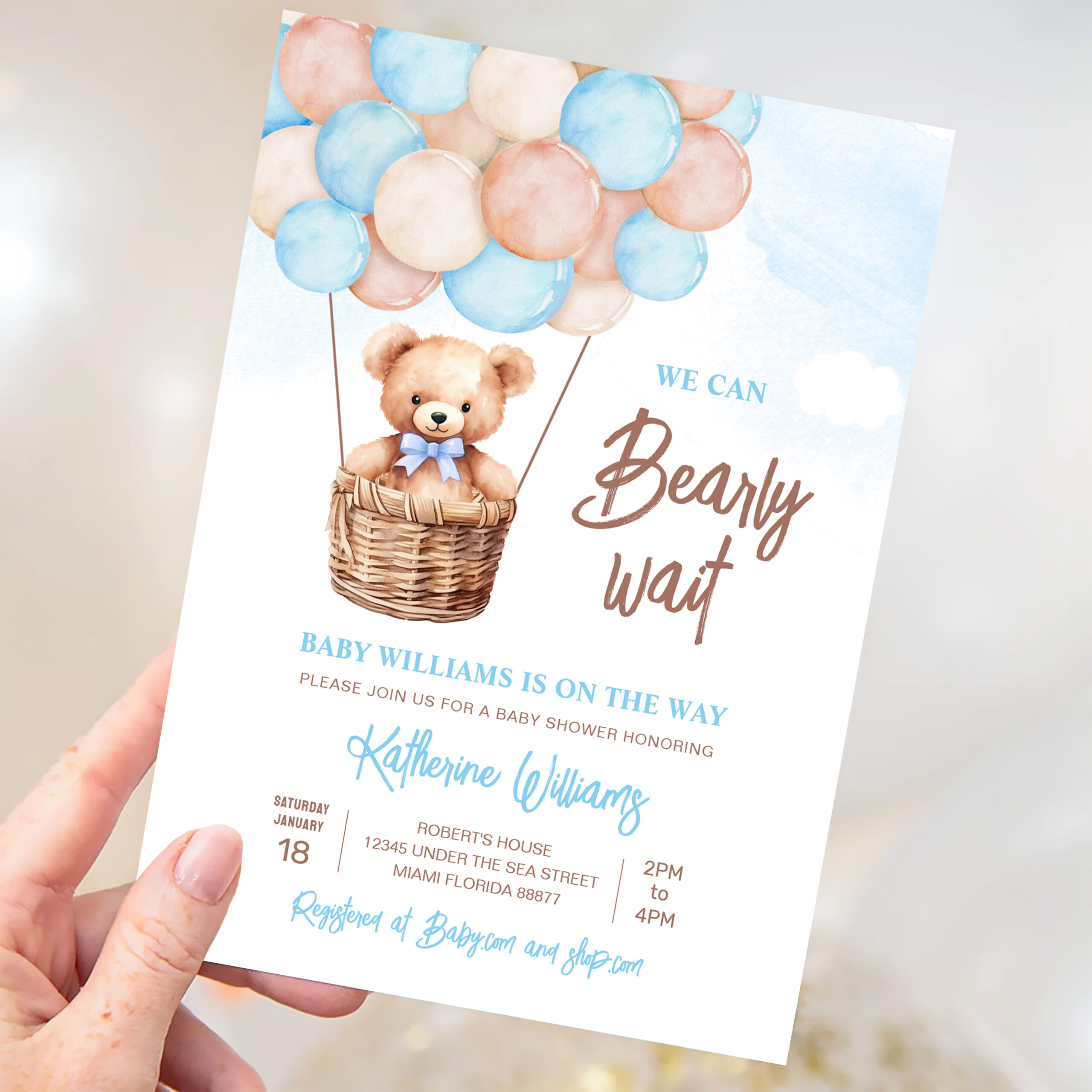 We Can Bearly Wait Teddy Bear Baby Shower Invitation - Image 3